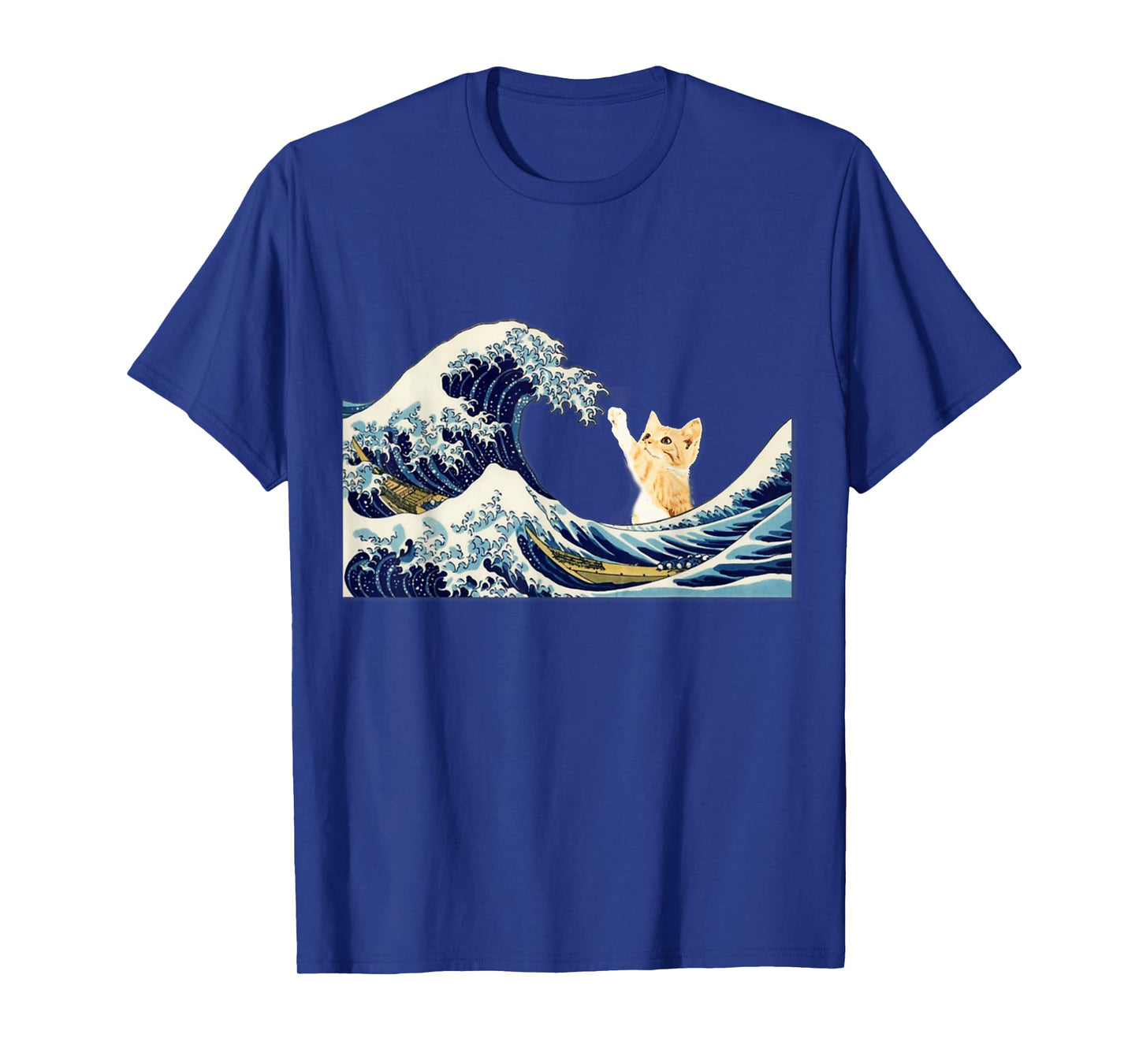 The Great Wave with Large Cat T-Shirt for Men Women Girls Kids