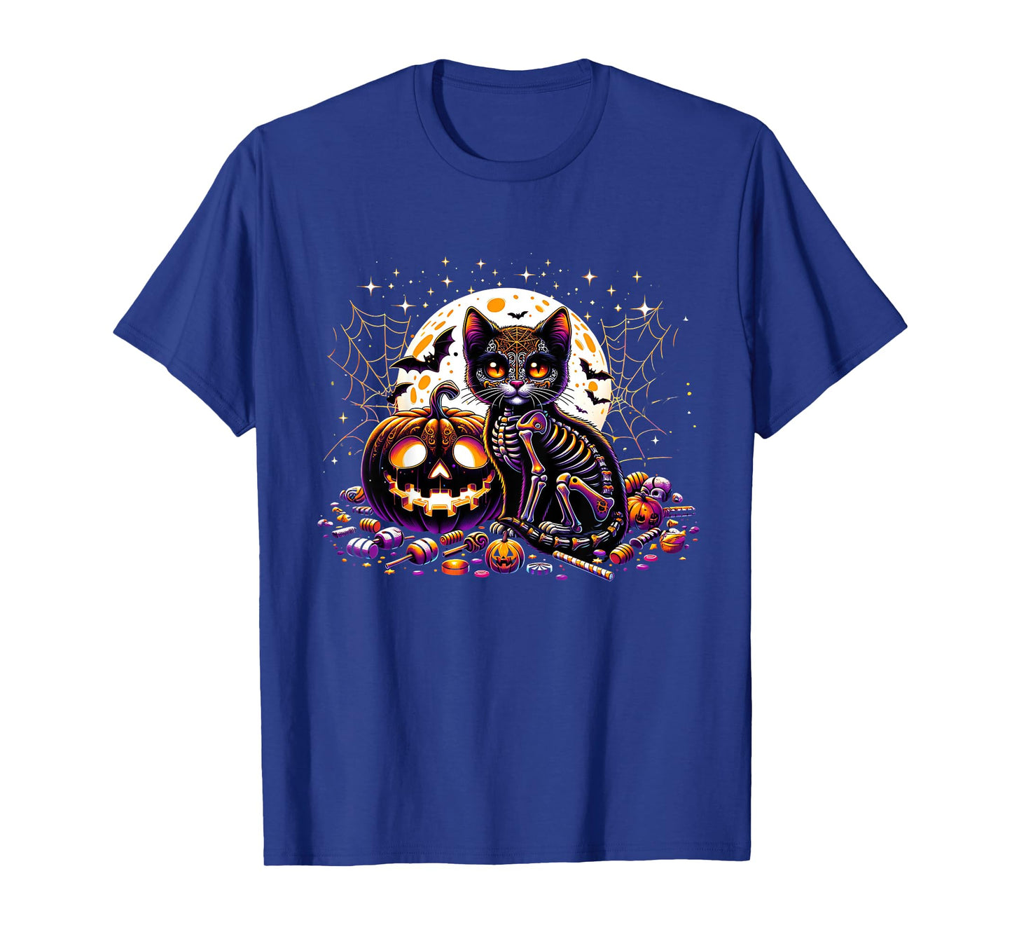 Halloween Skeleton Cat Kitten Spooky Animal Girls Graphic T-Shirt