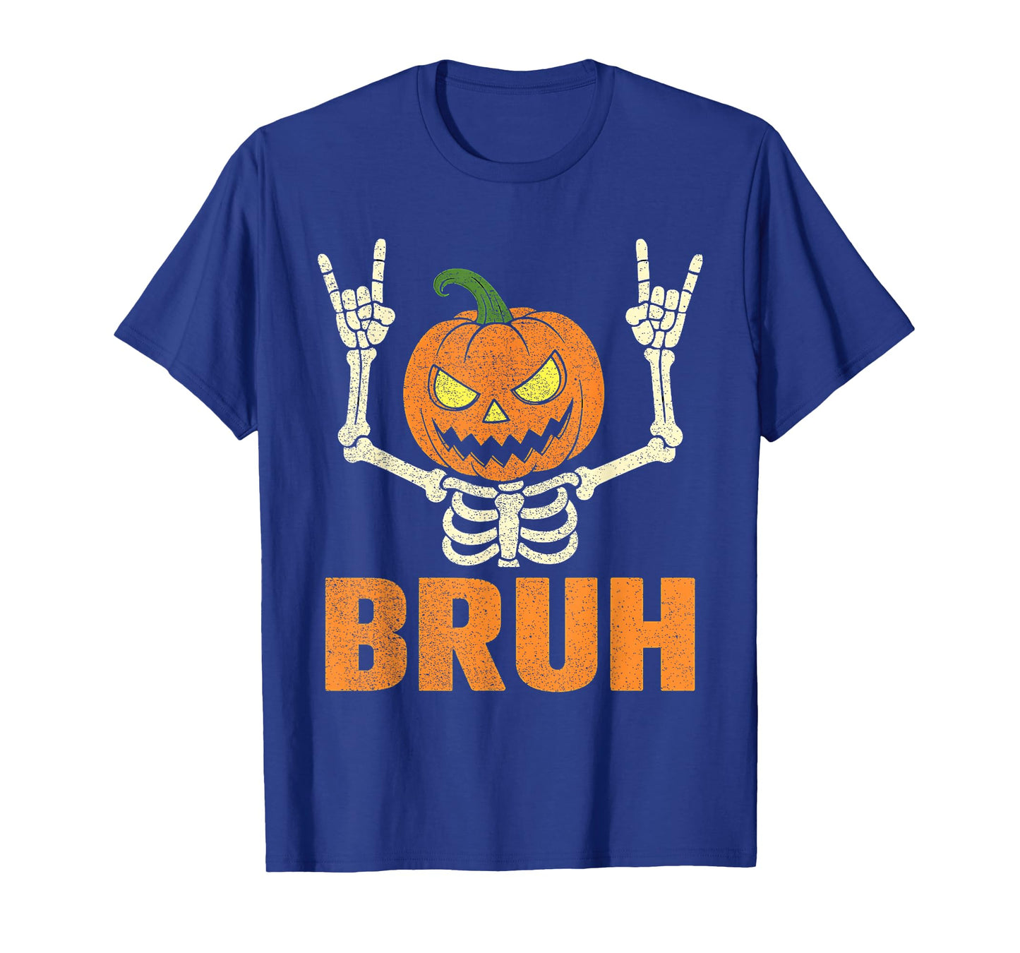Bruh Skeleton Pumpkin Head Rock On Halloween Men Boys Kids T-Shirt