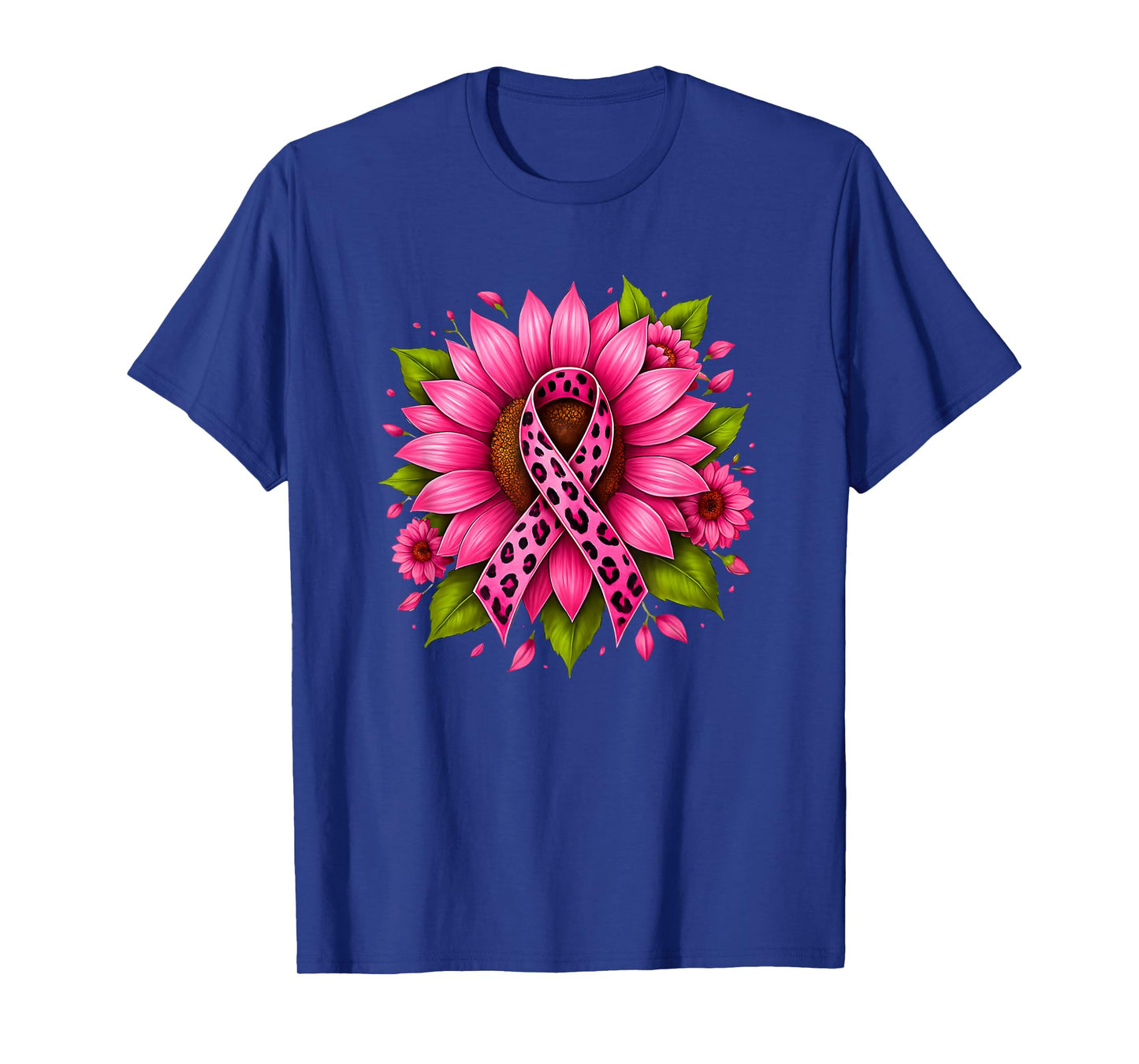 Pink Ribbon Sunflower Women Warrior Breast Cancer Support T-Shirt