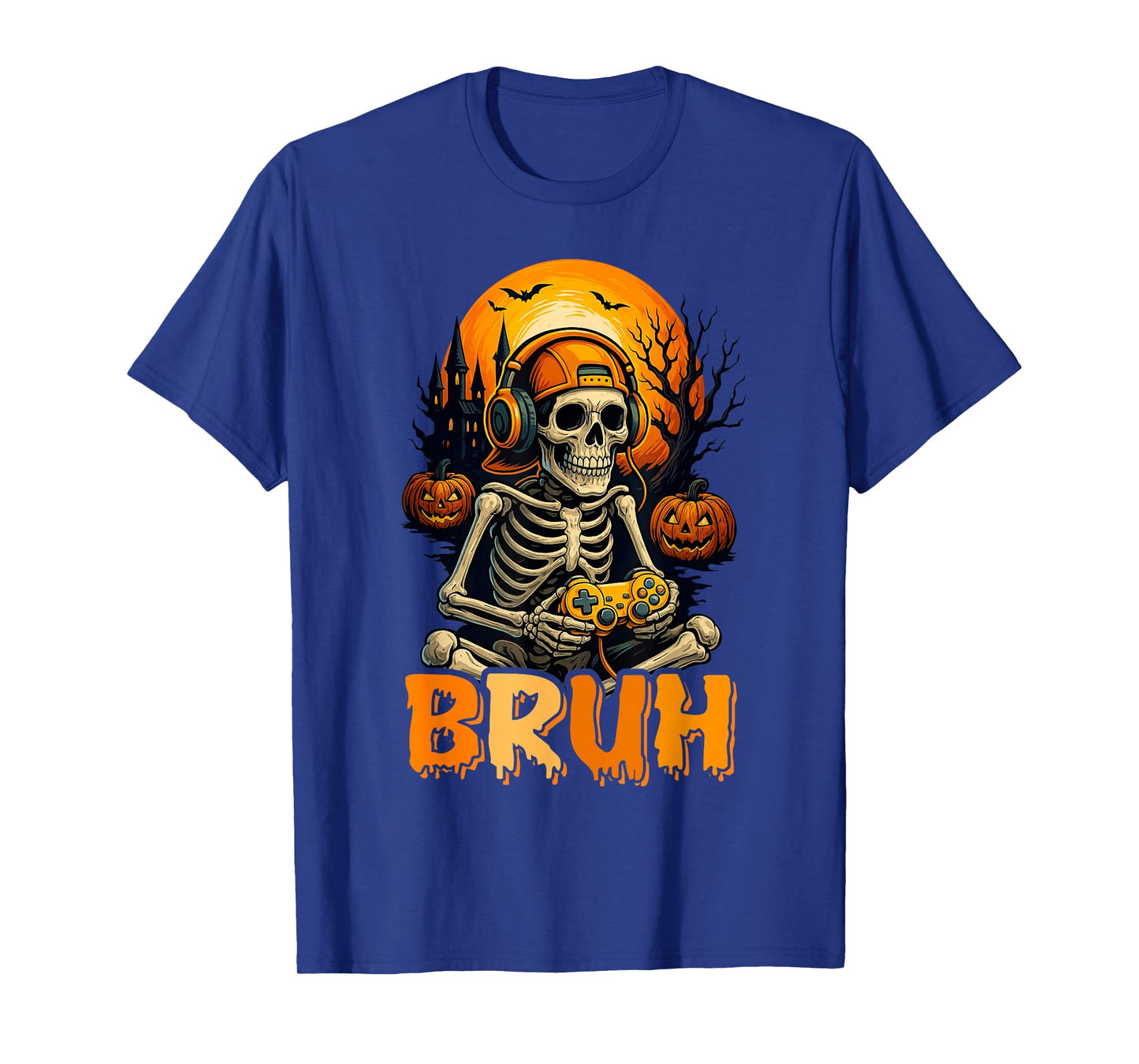 Bruh Skeleton Gamer Video Halloween Gaming Boys Men Kids T-Shirt