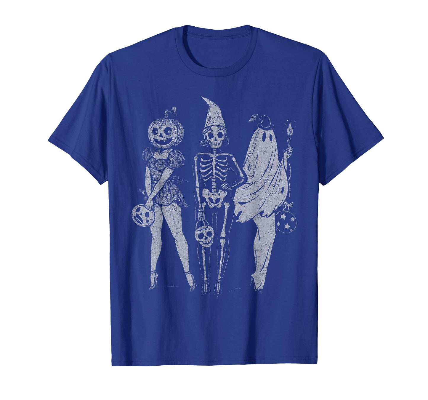 Retro Halloween Spooky Squad Skeleton Ghost Pumpkin T-Shirt