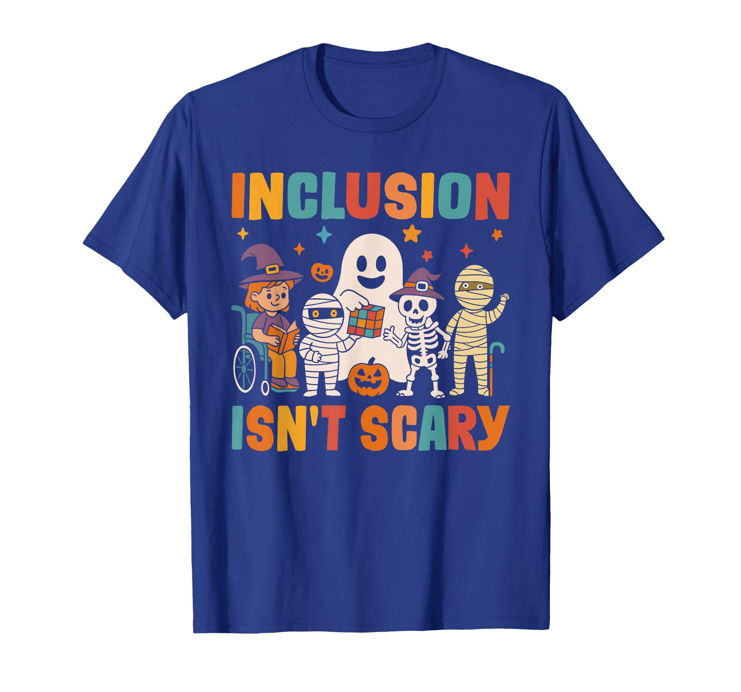 Inclusion Isn't Scary Teacher Skeleton Ghost Cute Halloween T-Shirt