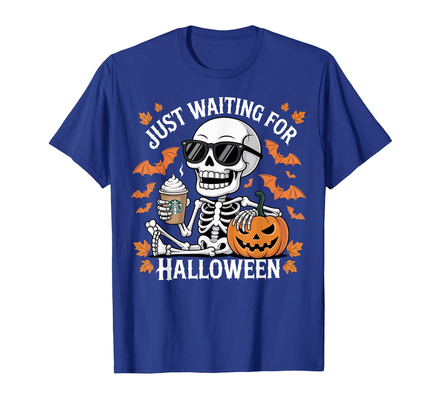 Just Waiting for Halloween Skeleton Coffee Pumpkin T-Shirt