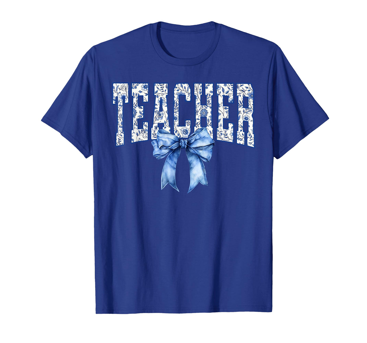 Cute Teacher Blue Coquette Bow Teacher Appreciation Womens T-Shirt