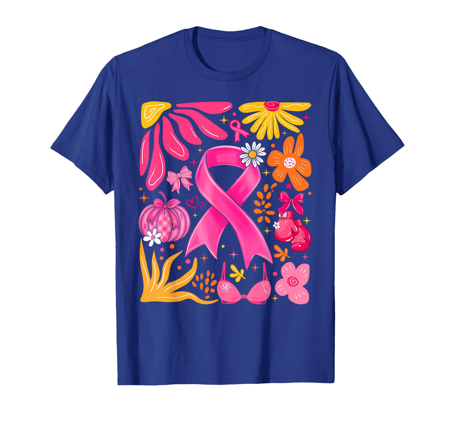 Pink Ribbon Boho Floral Breast Cancer Awareness Coquette Bow T-Shirt