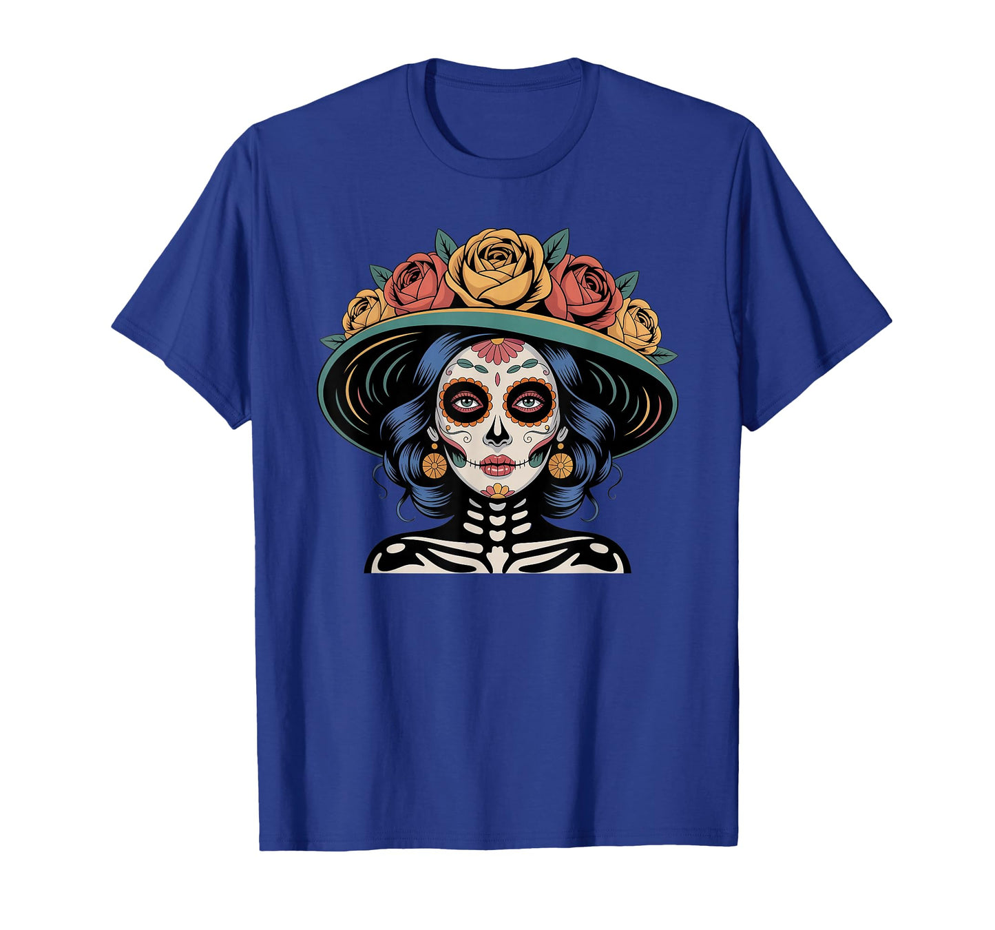 Halloween De Los Muertos Day of The Dead Sugar Skull Floral T-Shirt