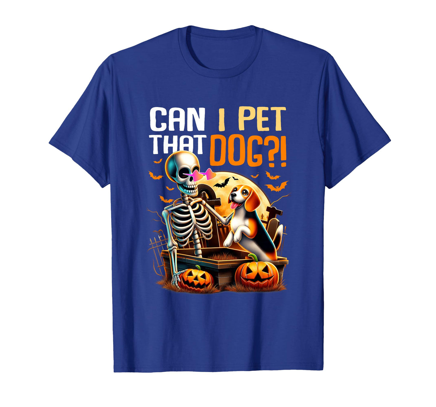 Can I Pet That Dog Skeleton Dog Lover Halloween Night Scene T-Shirt