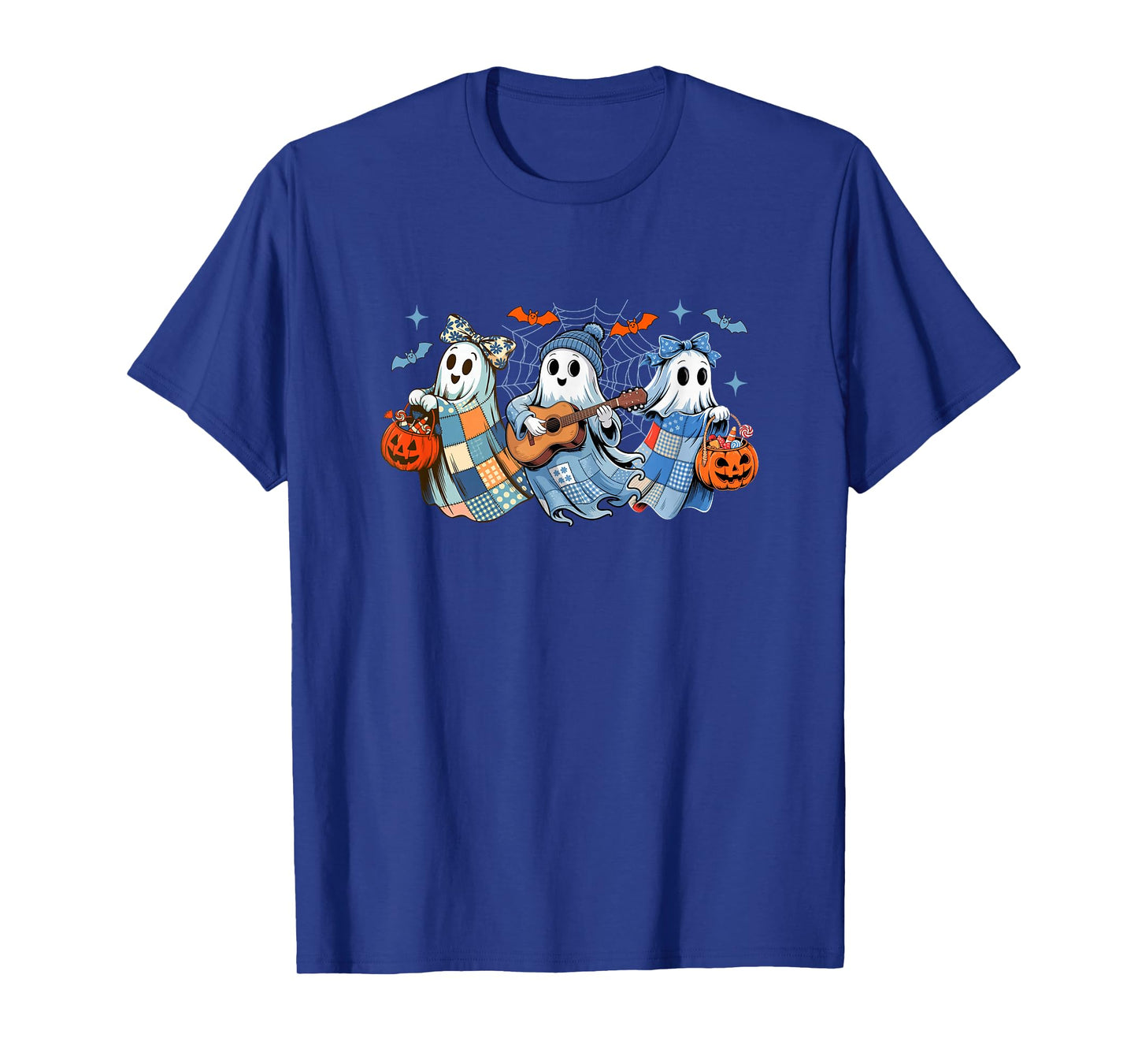 Three Colorful Boo Bow Tie Playing Guitar Halloween Musical T-Shirt