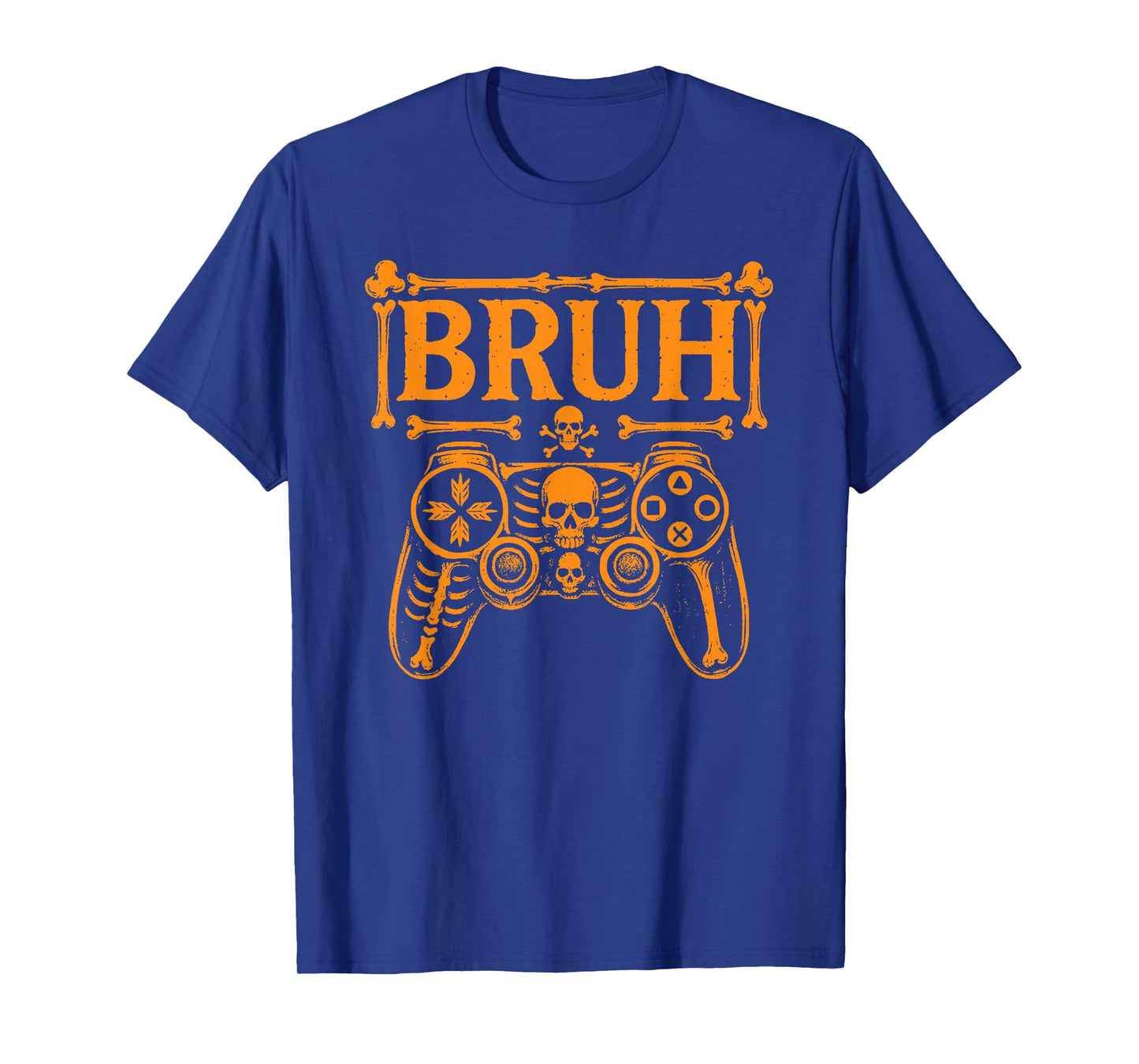 Bruh Gamer Skull Bones Spooky Halloween Game Controller T-Shirt
