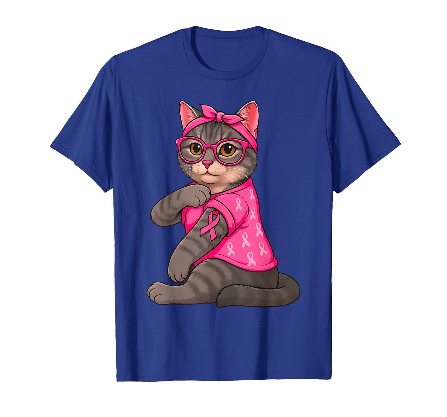 Cute Funny Cat Tattoo Pink Breast Cancer Awareness Men Women T-Shirt