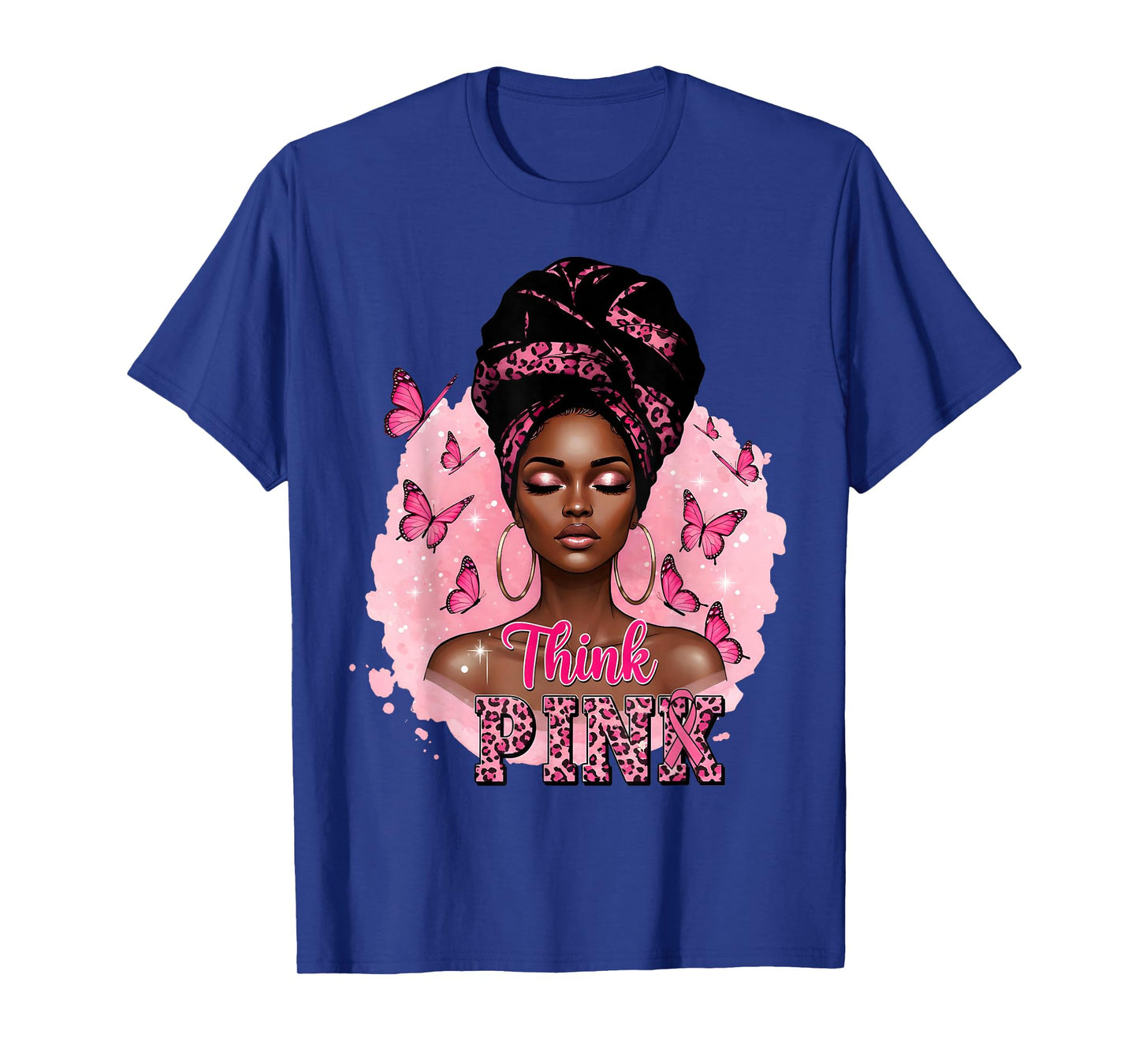 Think Pink Black Woman Butterfly Breast Cancer Awareness T-Shirt