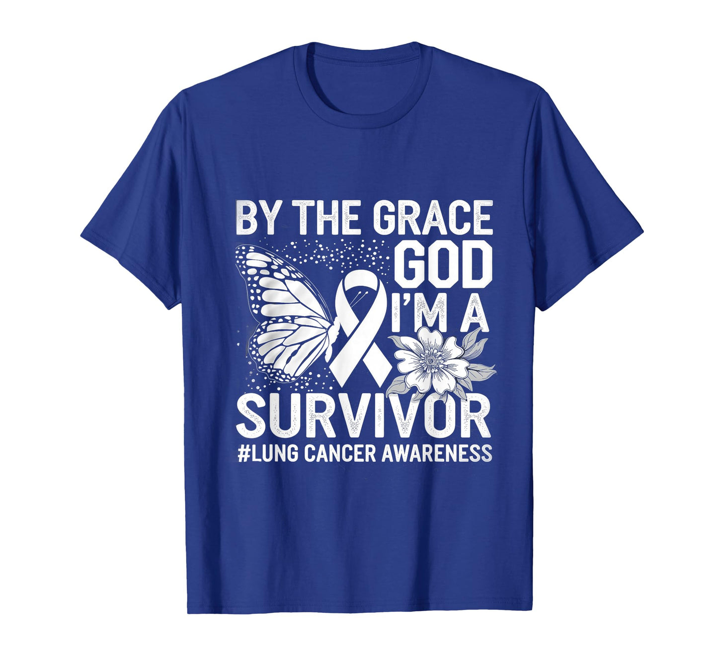 Lung Cancer Survivor By The Grace God White Ribbon Butterfly T-Shirt
