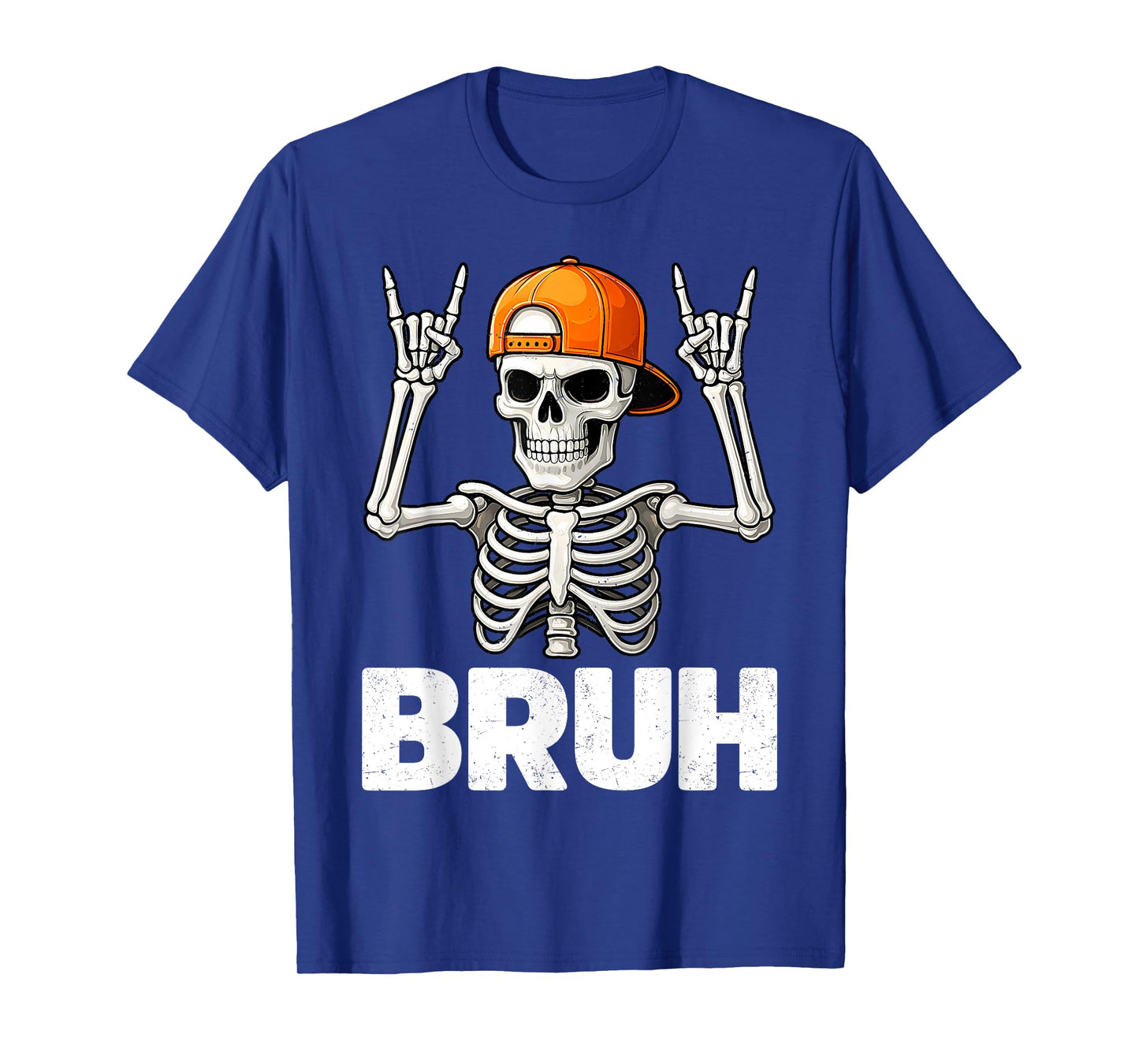 Vintage Bruh Halloween Skeleton Rock Distressed Mens Boys T-Shirt