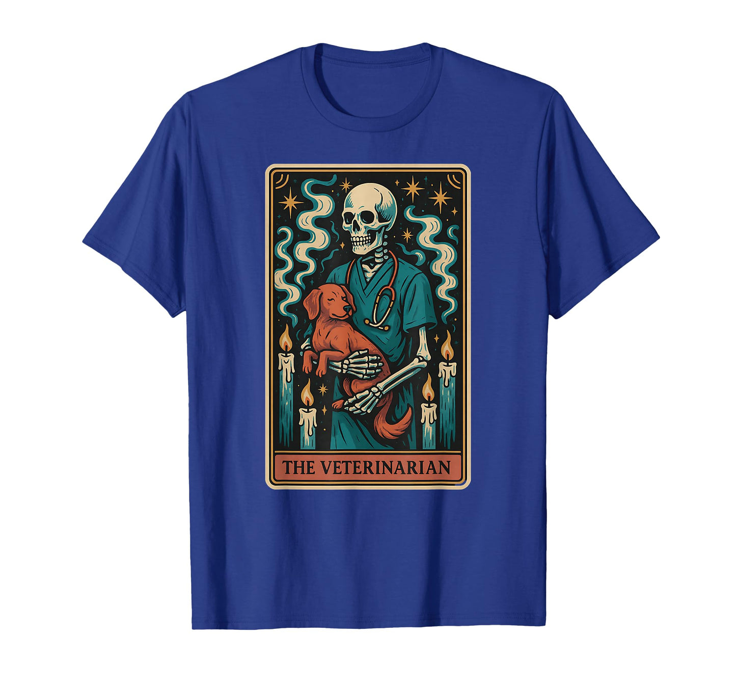 The Veterinarian Tarot Card Halloween Skeleton Vet with Dog T-Shirt