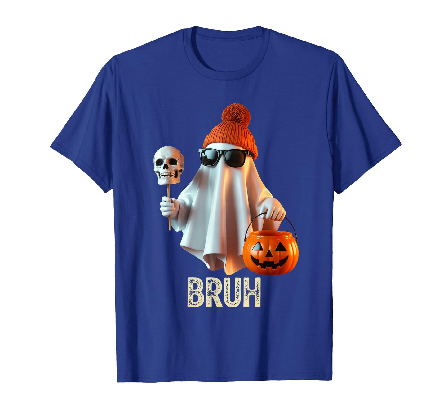 Funny Ghost Saying Bruh Halloween Meme Humor Women Men T-Shirt