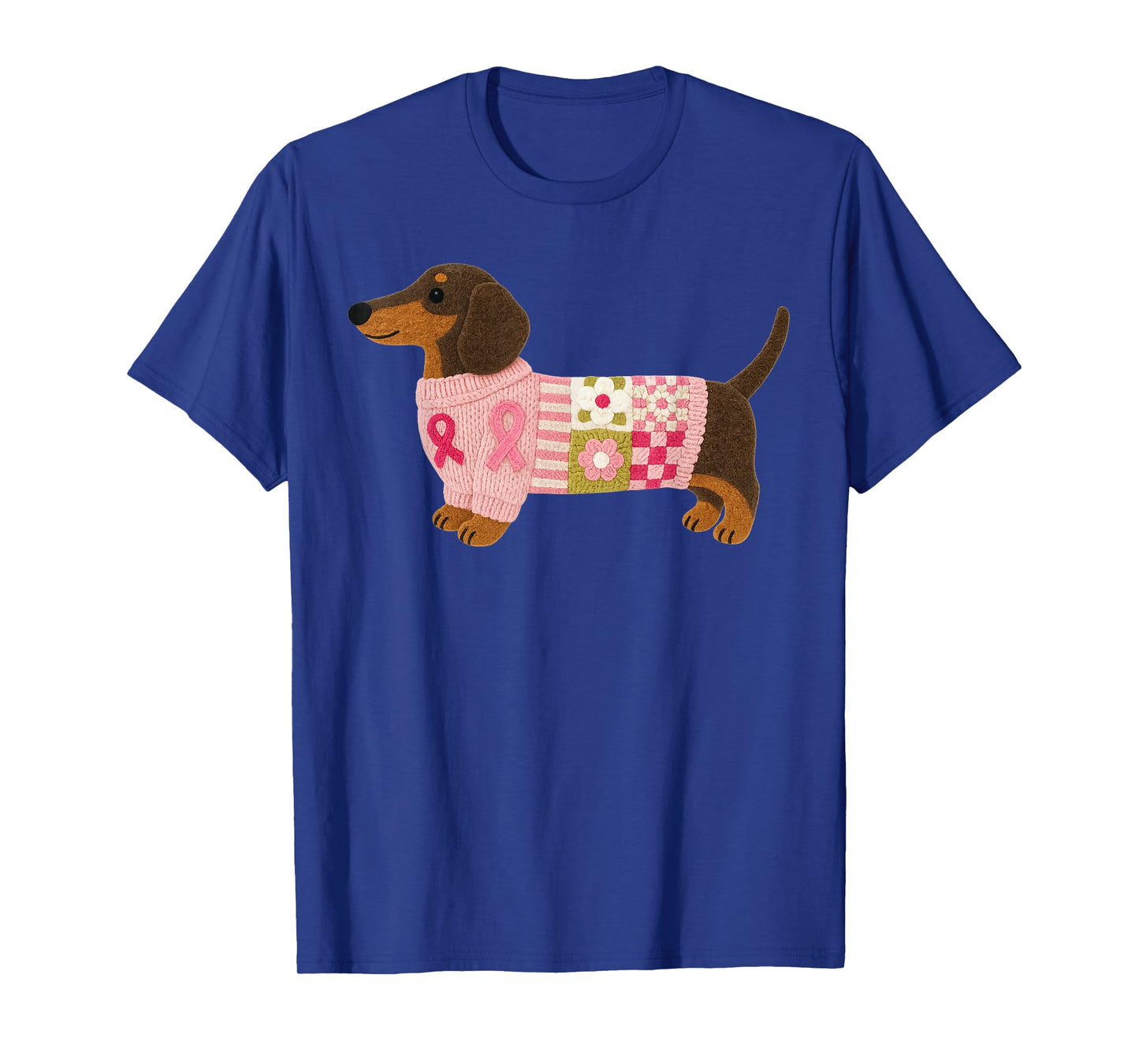 Dachshund Dog Pink Ribbon Breast Cancer Pattern Felt Art T-Shirt