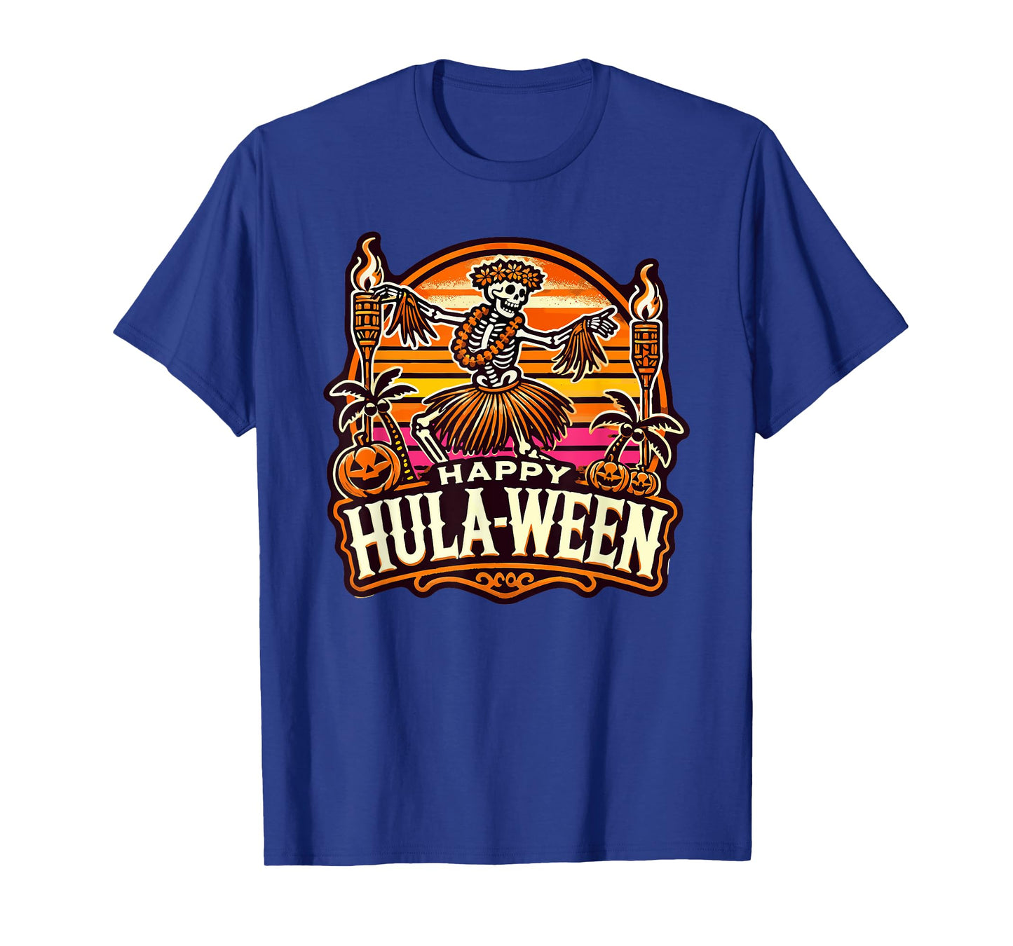 Happy Hulaween Spooky Halloween Island Skeleton Hula Dancer T-Shirt