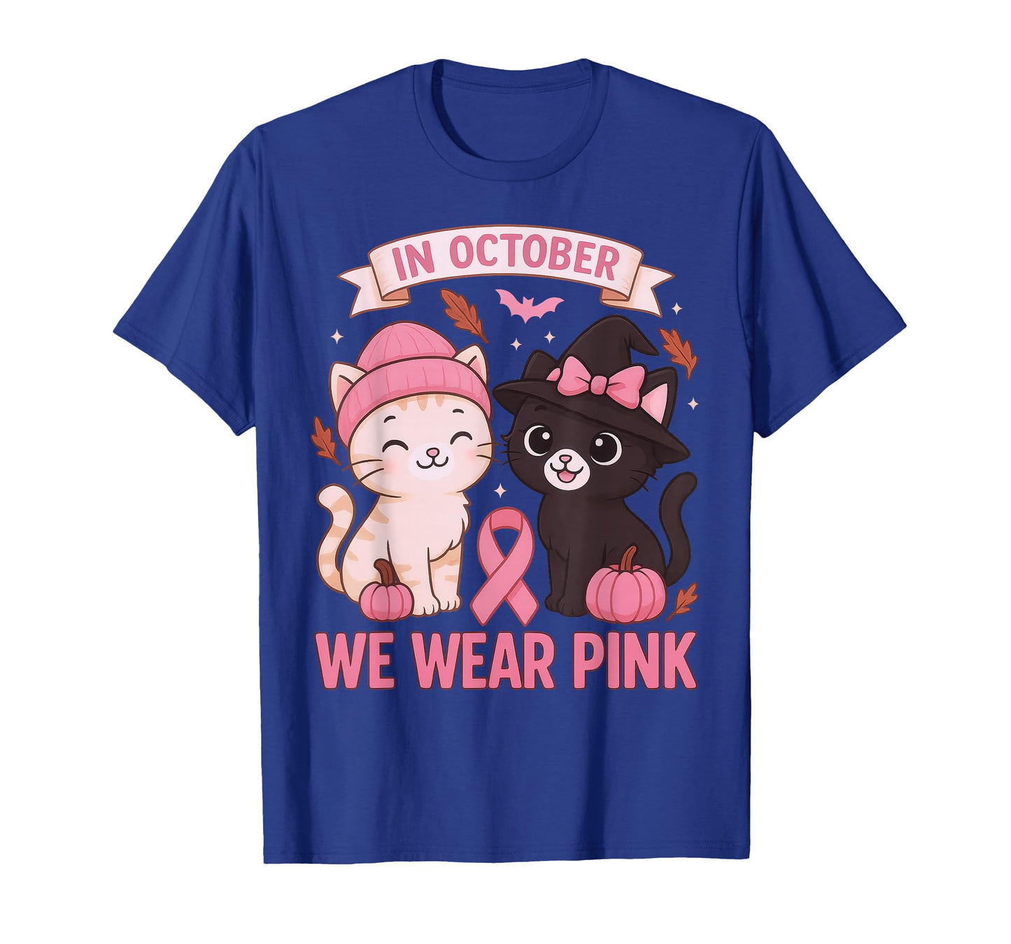 in October We Wear Pink Cute Cat Breast Cancer Awareness T-Shirt