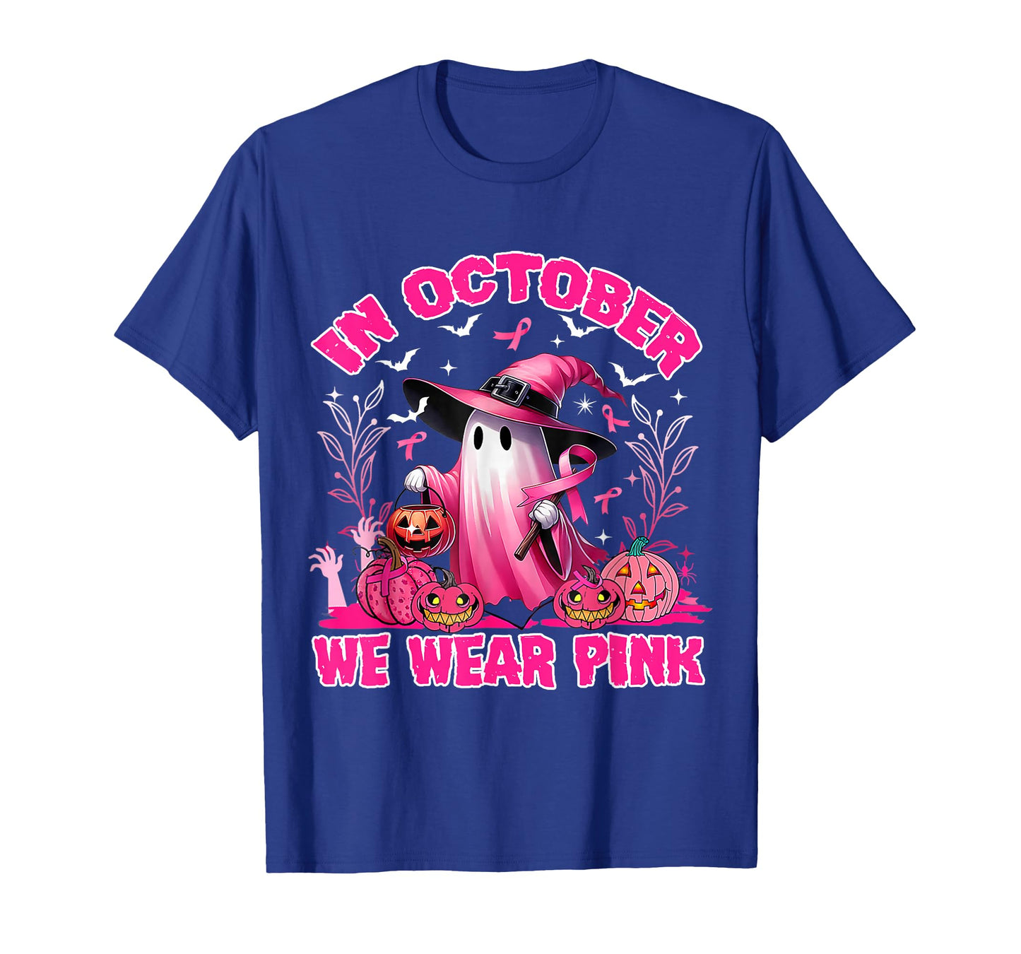 In October We Wear Pink Ghost Witch Breast Cancer Awareness T-Shirt