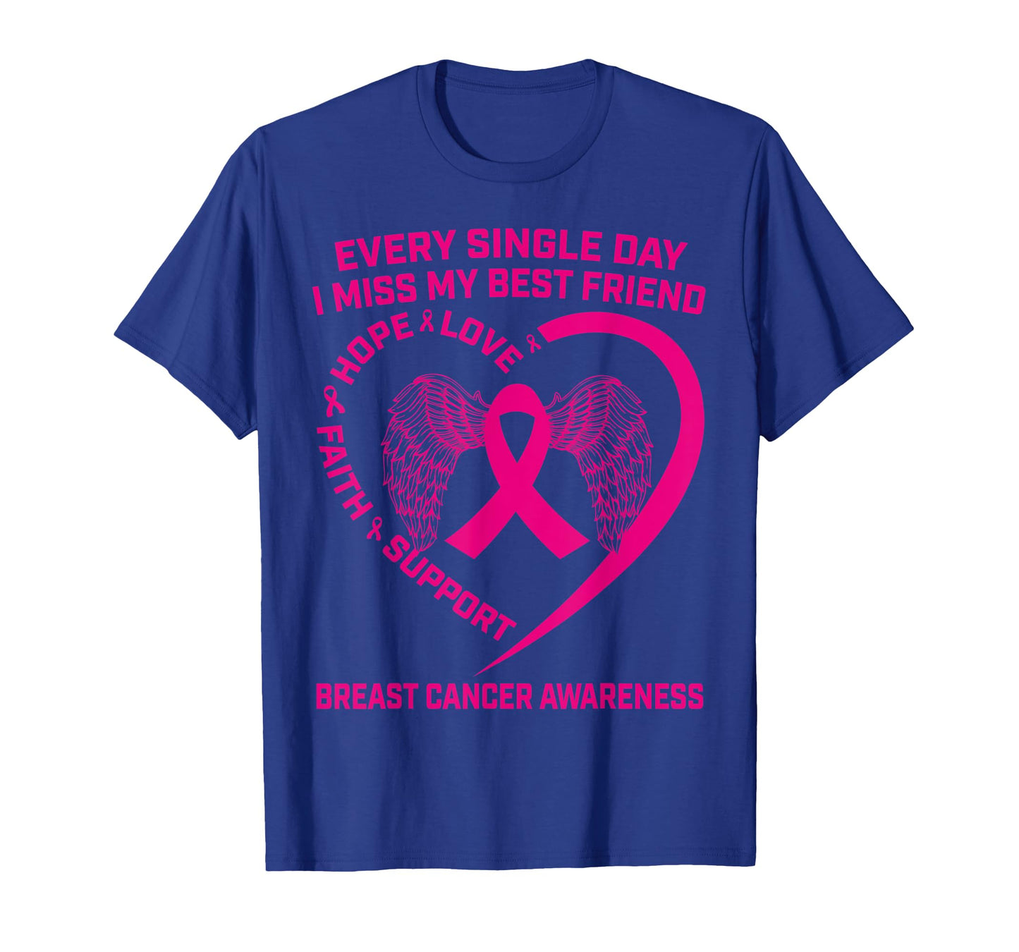 Pink Ribbon Heart Wings Best Friend Breast Cancer Awareness T-Shirt