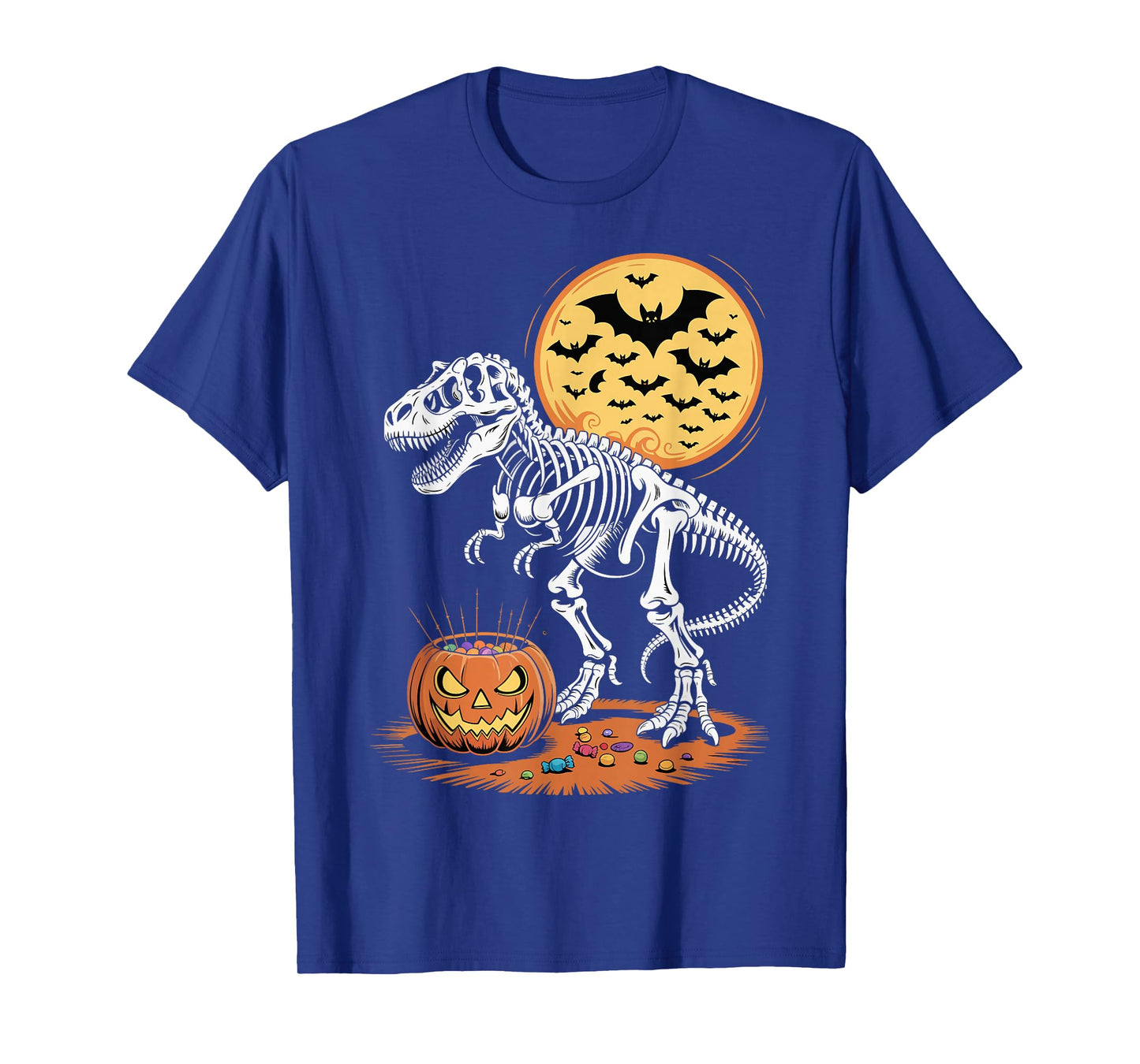 Halloween Dinosaur Skeleton T-Rex Pumpkin Moon Boys T-Shirt