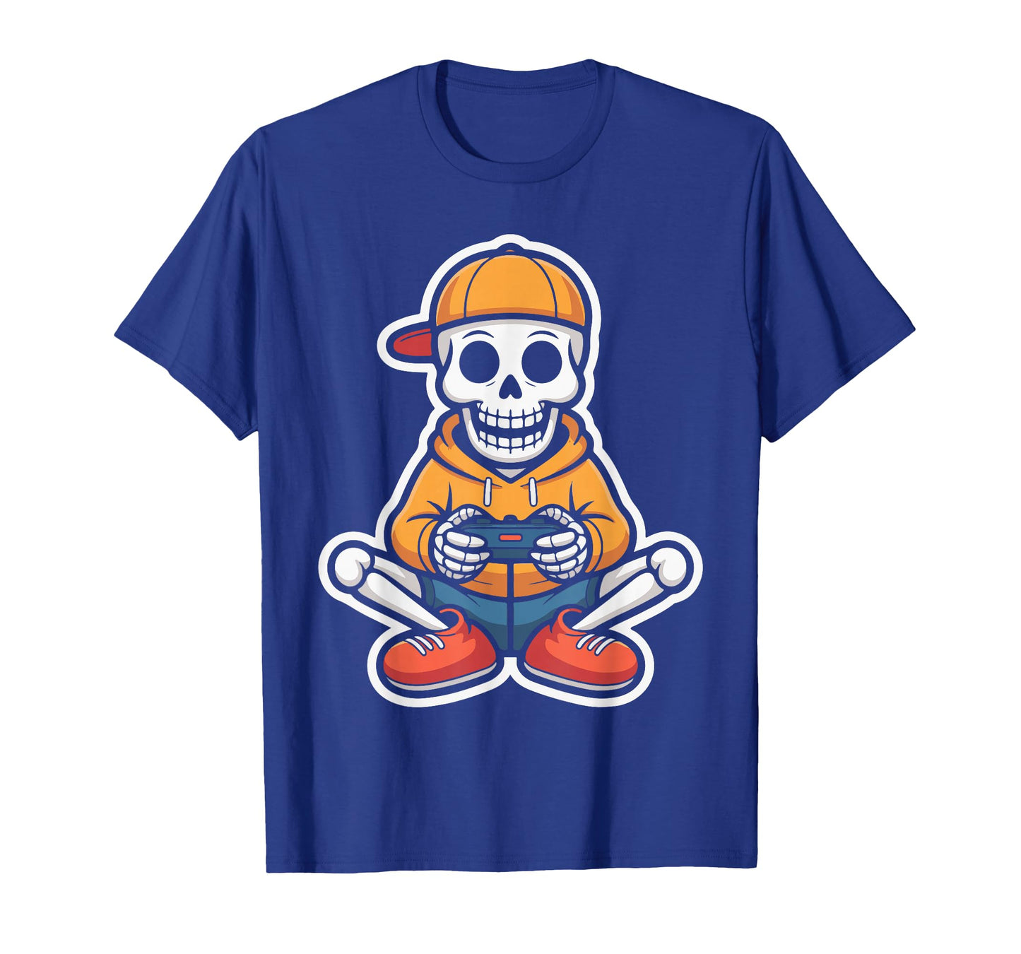Skeleton Playing Video Game Controller Halloween Design Men T-Shirt