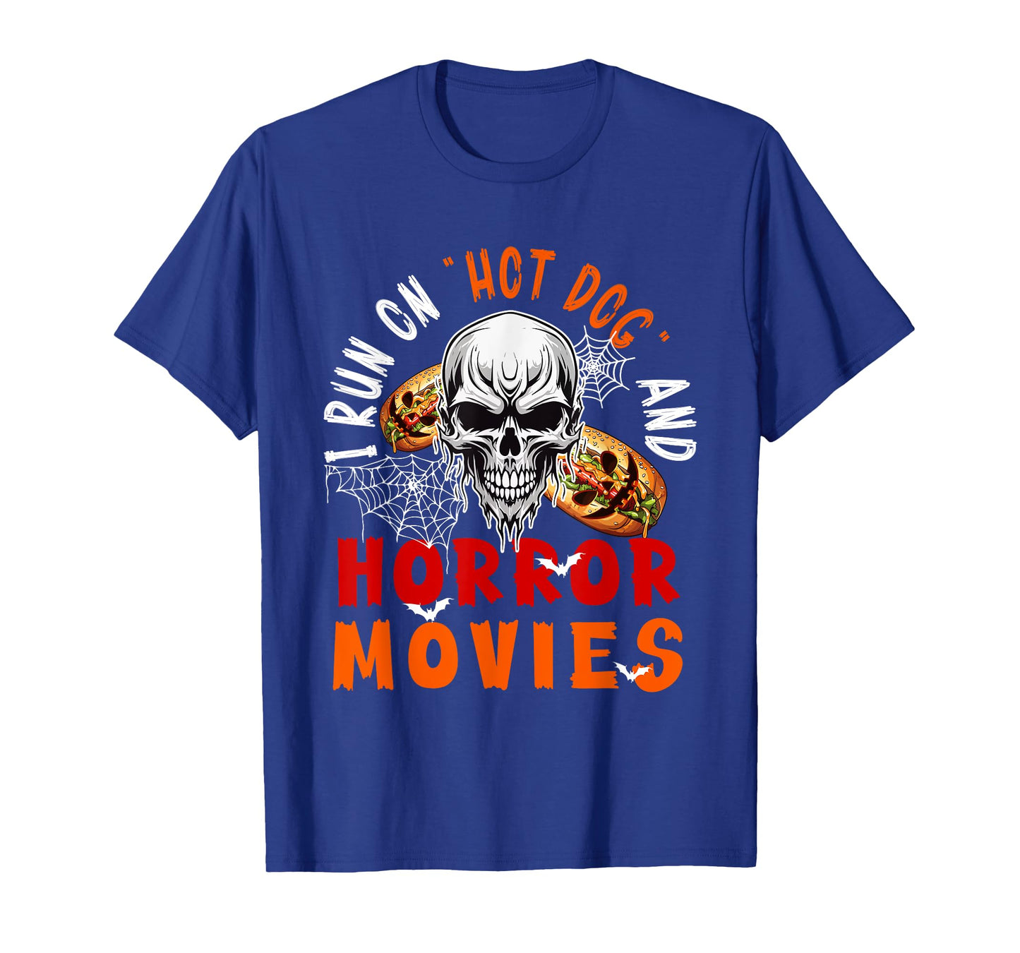 Running On Hot Dog and Horror Movies Halloween Horror Skull T-Shirt