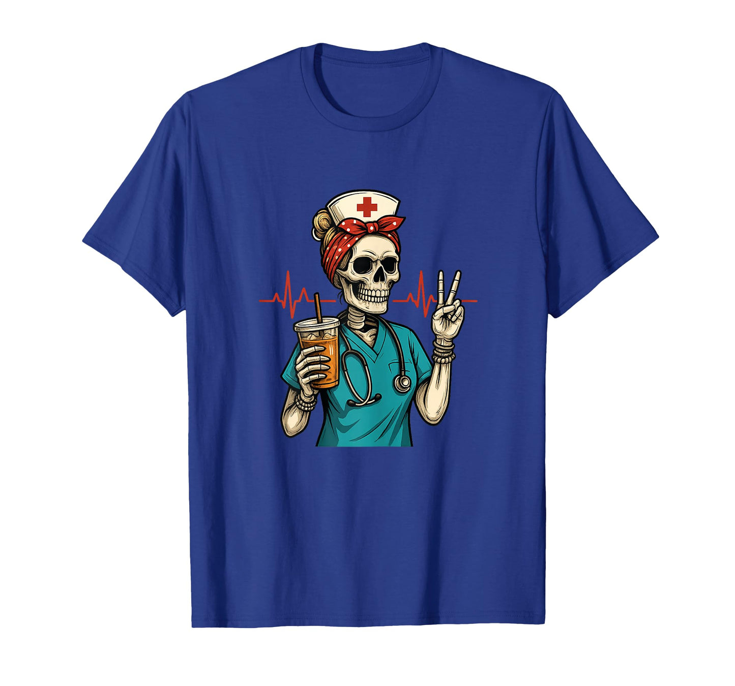 Funny Skeleton Nurse Coffee Lover Halloween T-Shirt