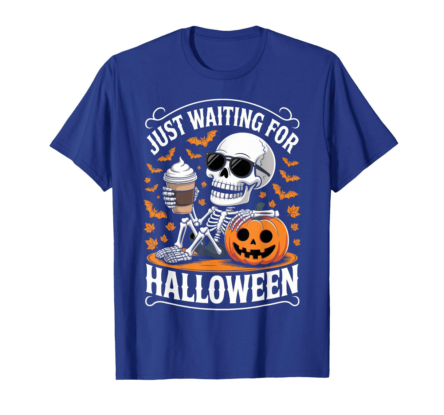 Just Waiting for Halloween Skeleton Coffee Pumpkin T-Shirt