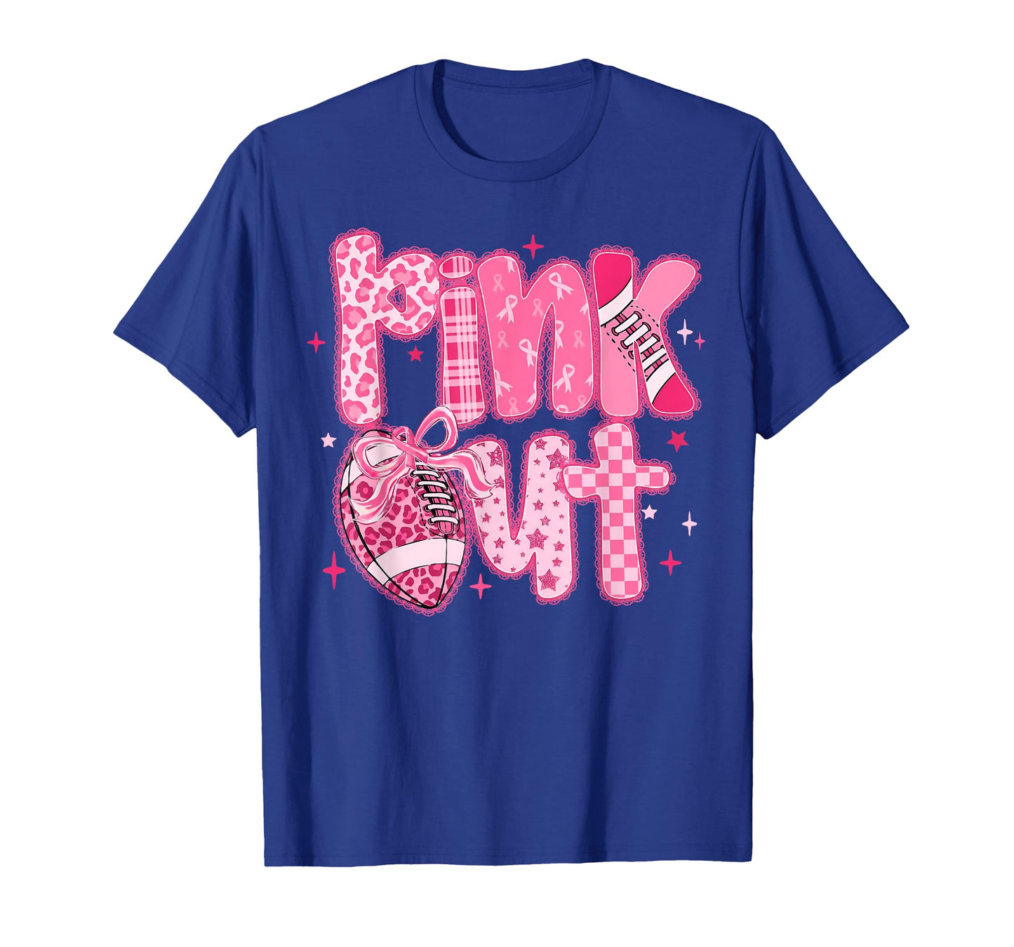 Pink Out Football Coquette Bow Breast Cancer Warrior Support T-Shirt
