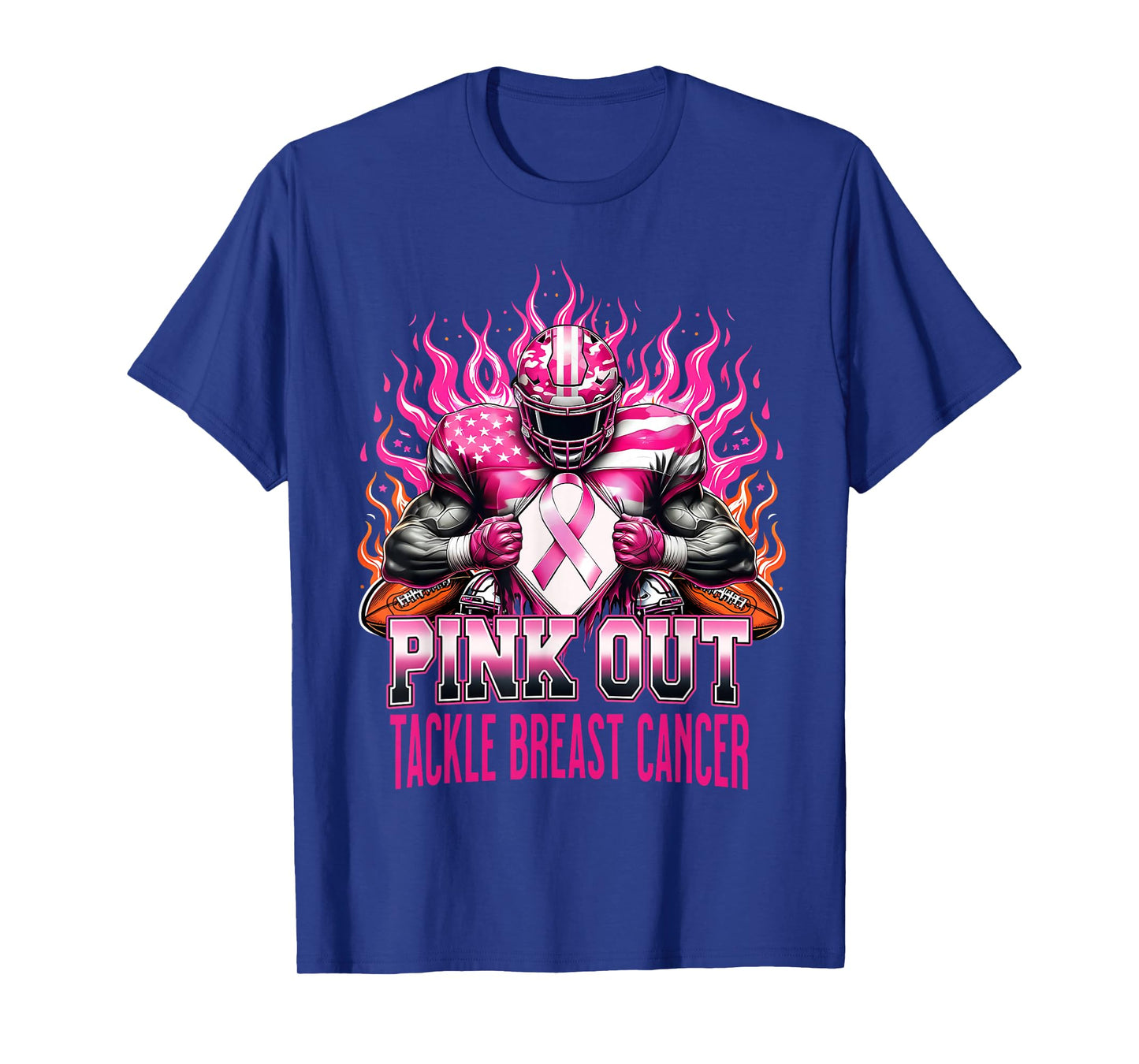 Pink Out Tackle Football Breast Cancer Awareness Men Boys T-Shirt