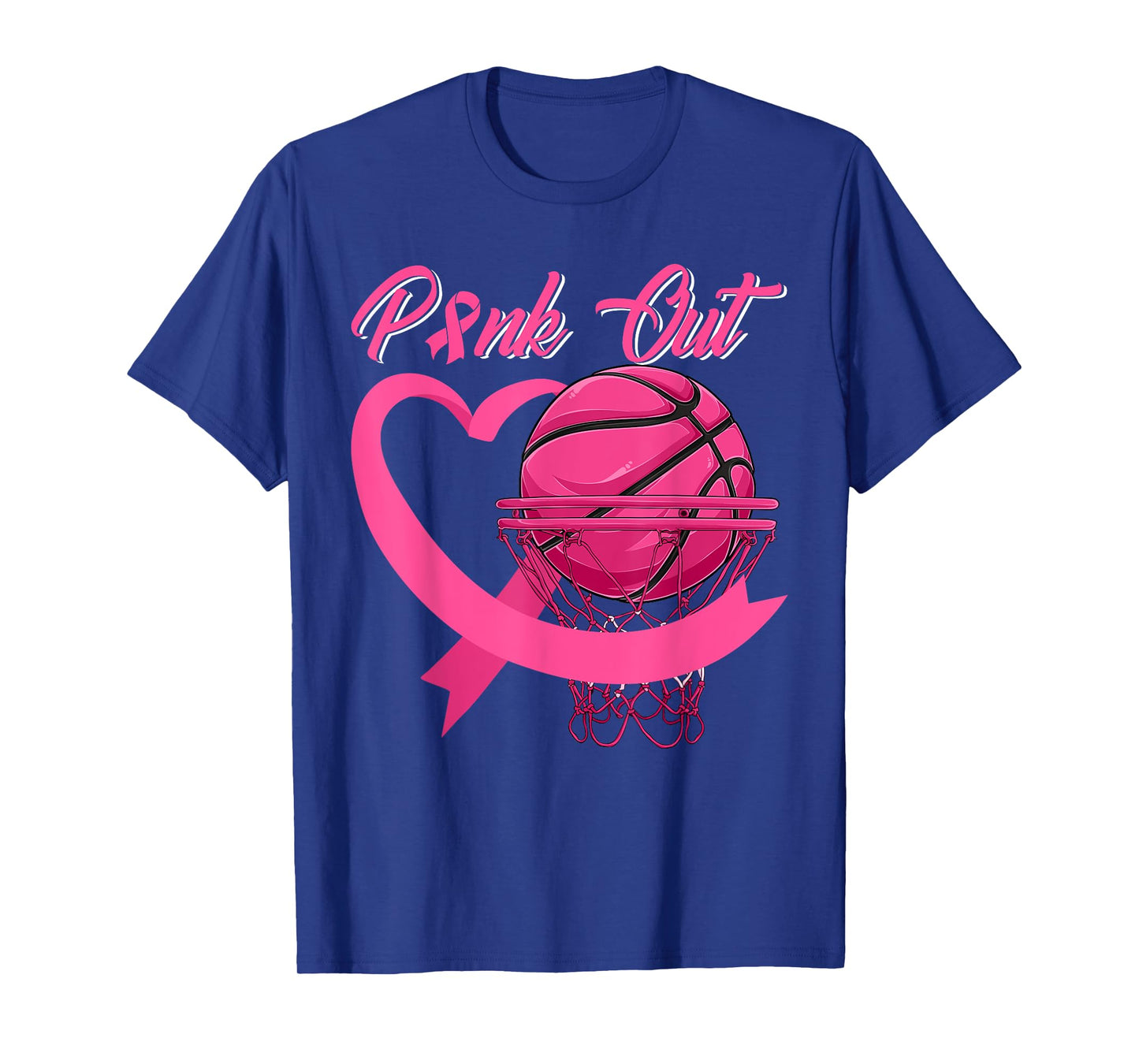 Pink Out Breast Cancer Pink Ribbon Heart & Basketball Ball T-Shirt