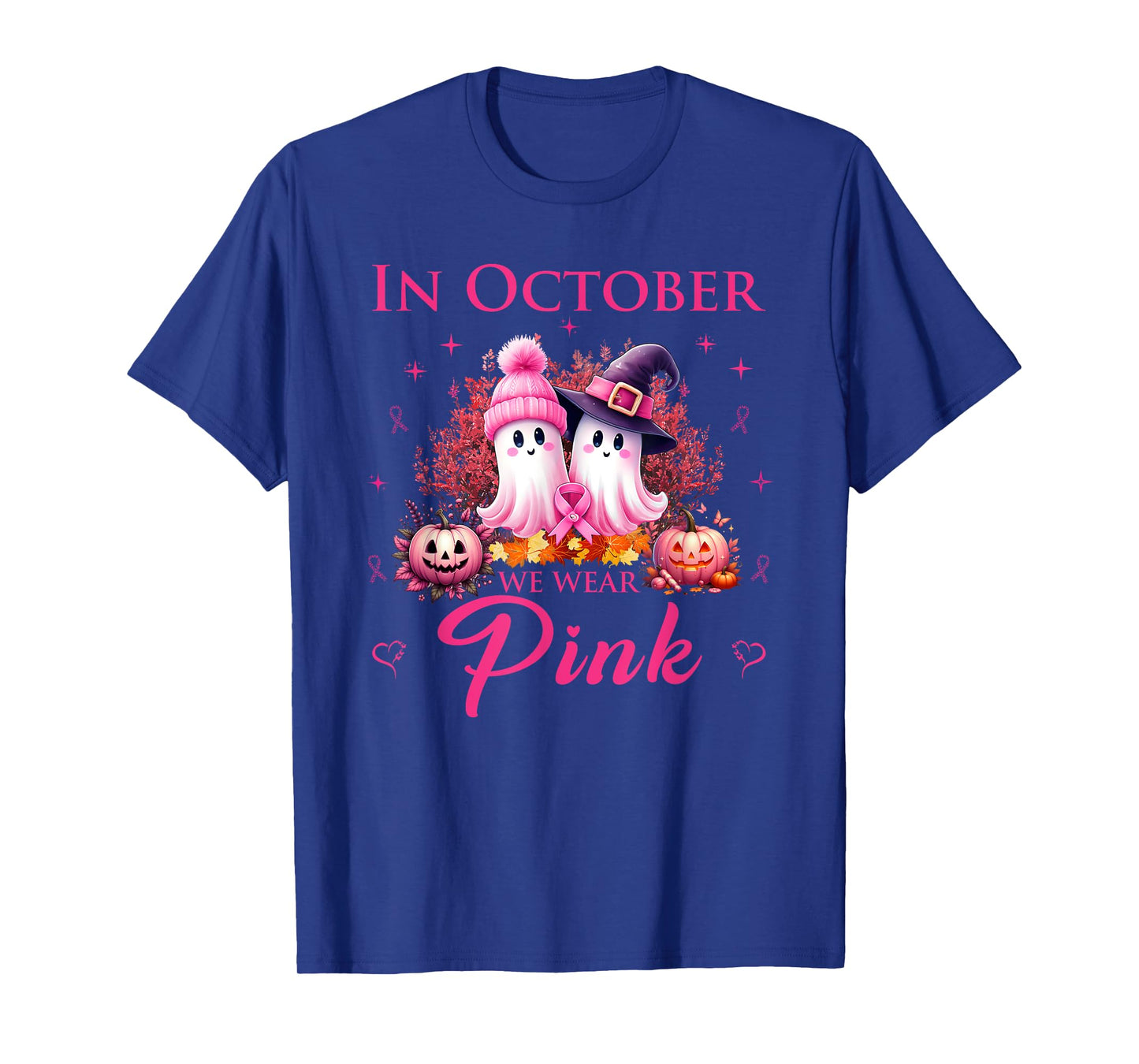 In October We Wear Pink Ghost Breast Cancer Awareness T-Shirt