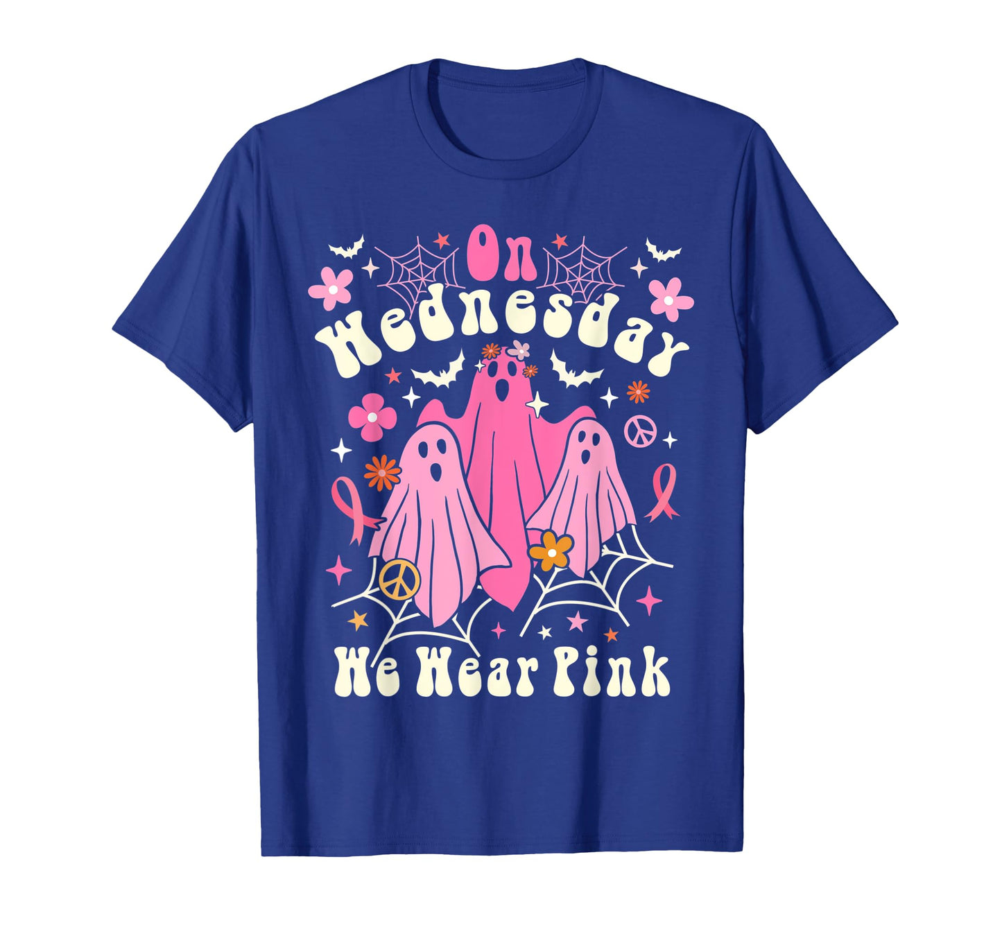 On Wednesday We Wear Pink Ghost Halloween Breast Cancer 2022 T-Shirt