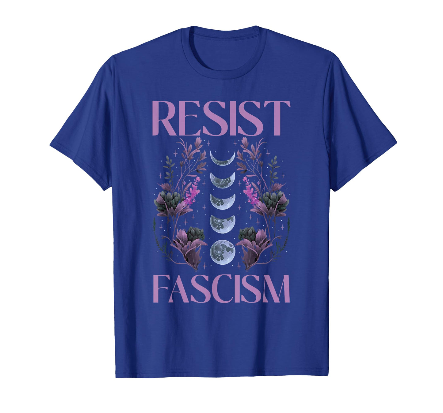 Resist Fascism Moon Phases Floral Design T-Shirt