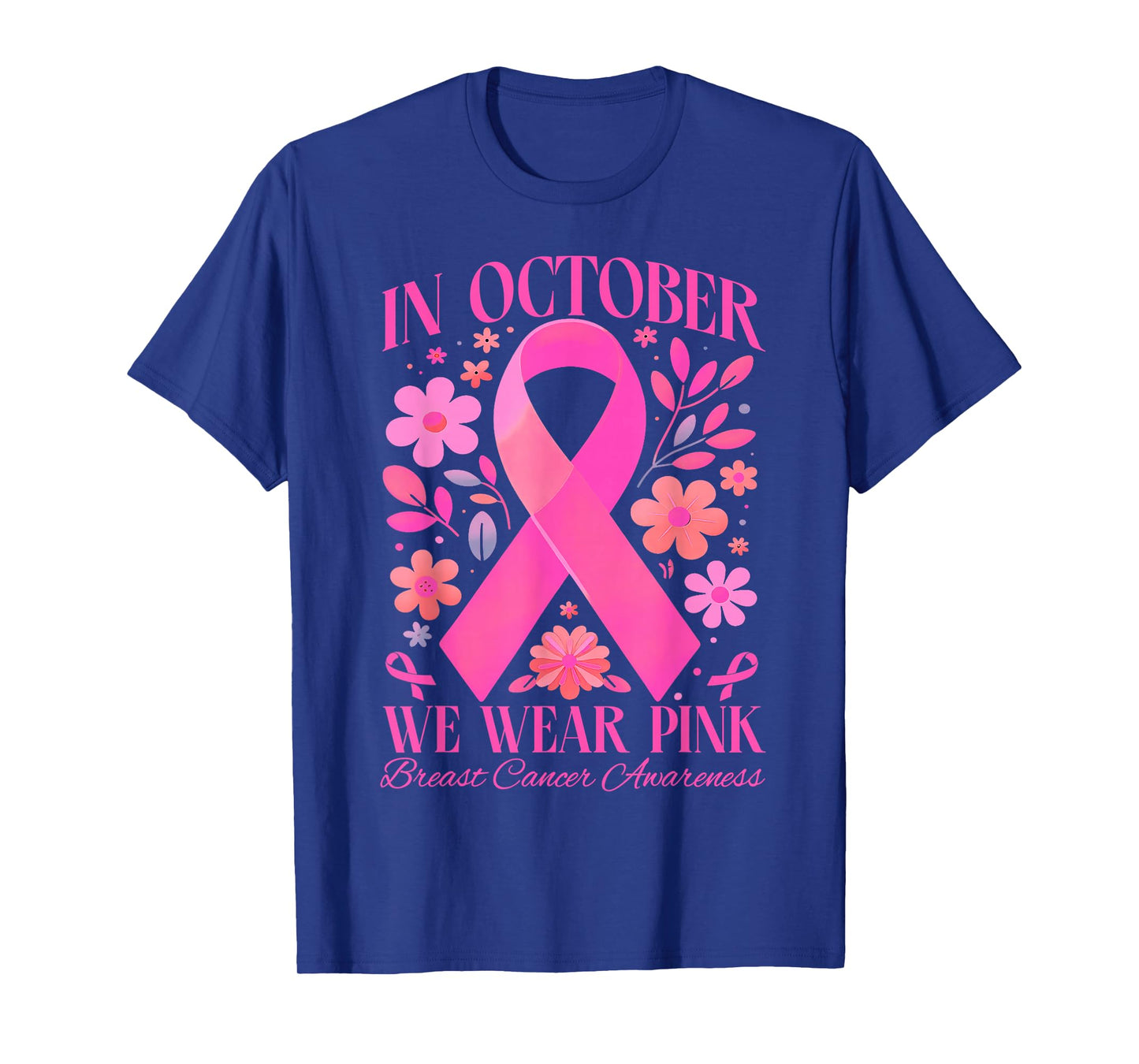 In October We Wear Pink Retro Groovy Breast Cancer Awareness T-Shirt