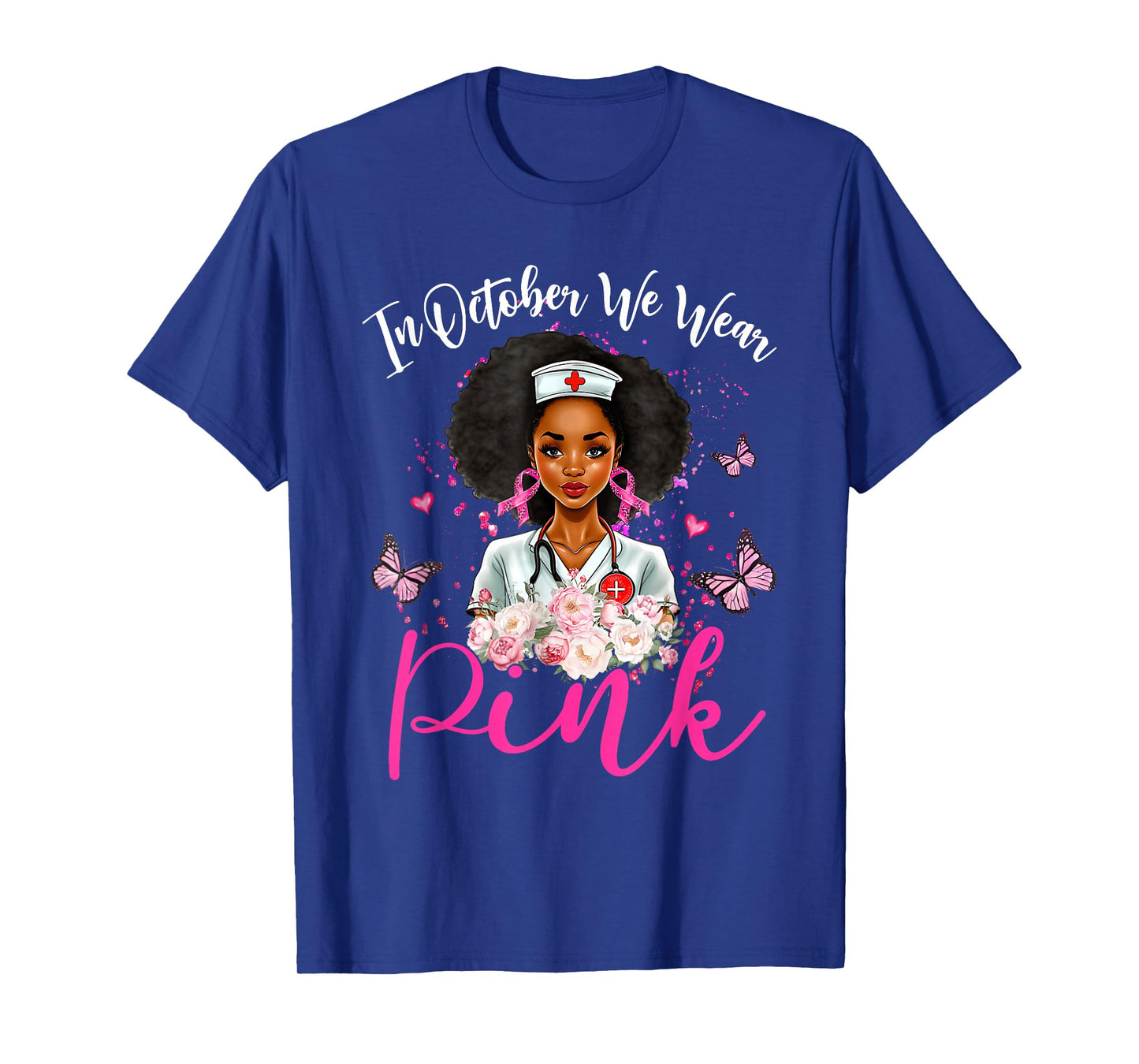in October We Wear Pink Black Women Breast Cancer Awareness T-Shirt