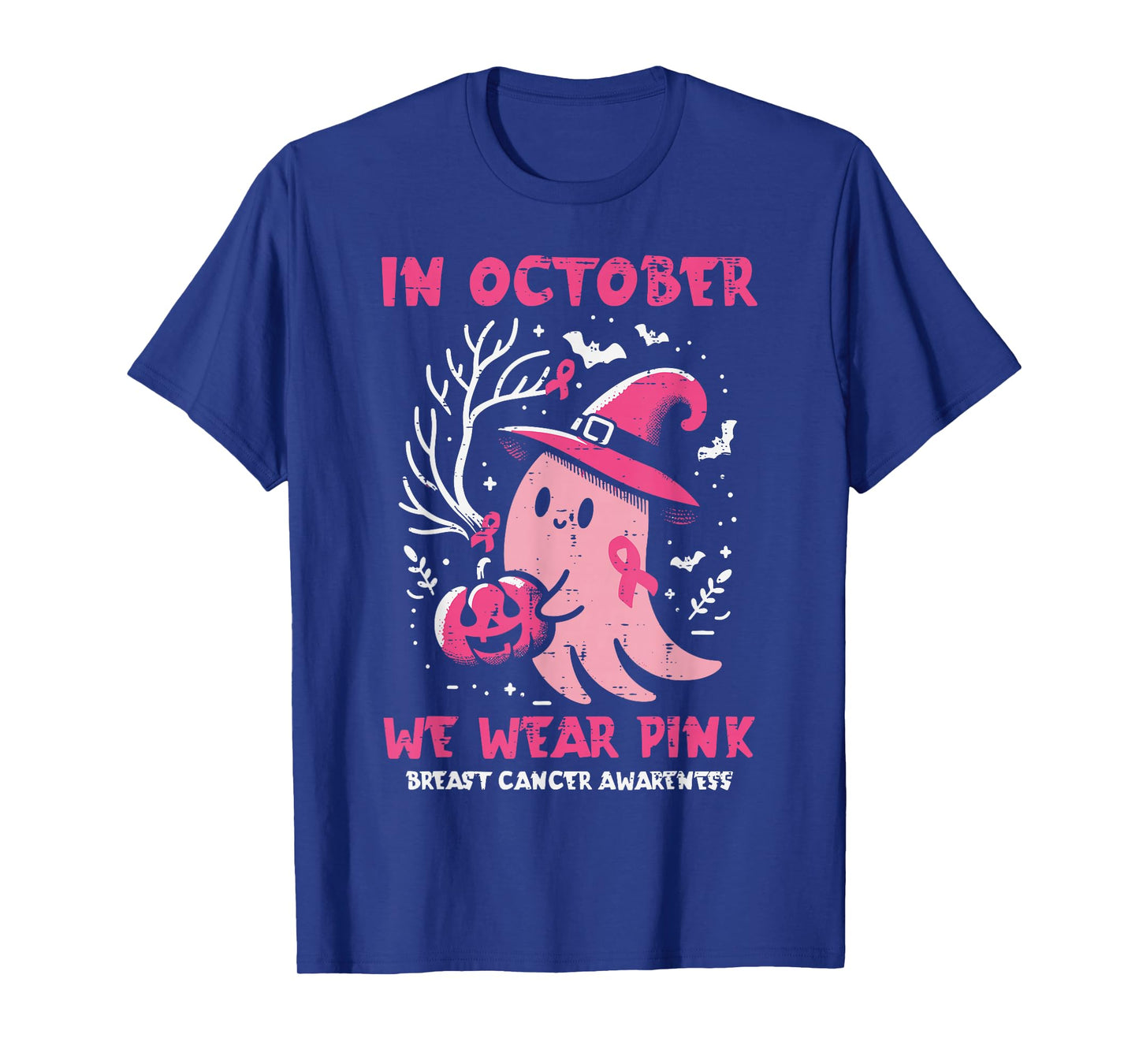 Breast Cancer Ghost Witch October Pink Aware Women Girls Kid T-Shirt