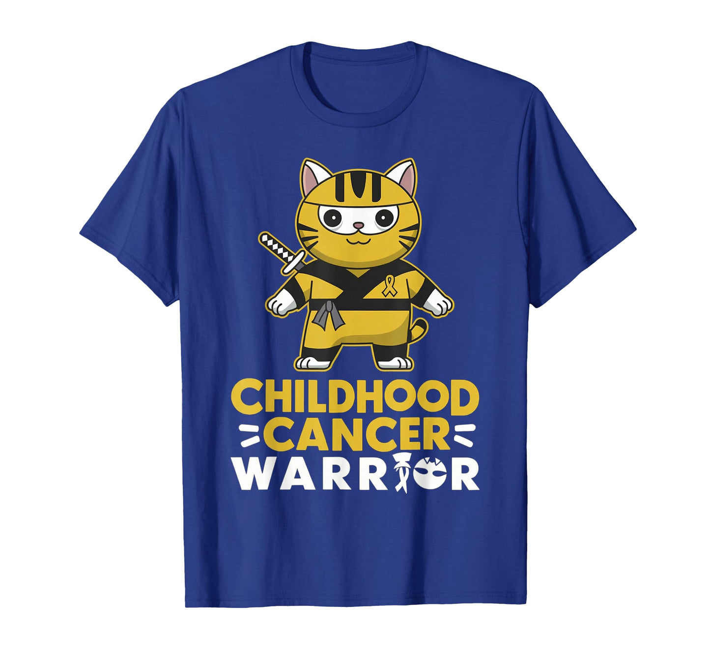 Childhood Cancer Warriors Gold Ribbon Ninja Cat T-Shirt for Men Women Girls Kids