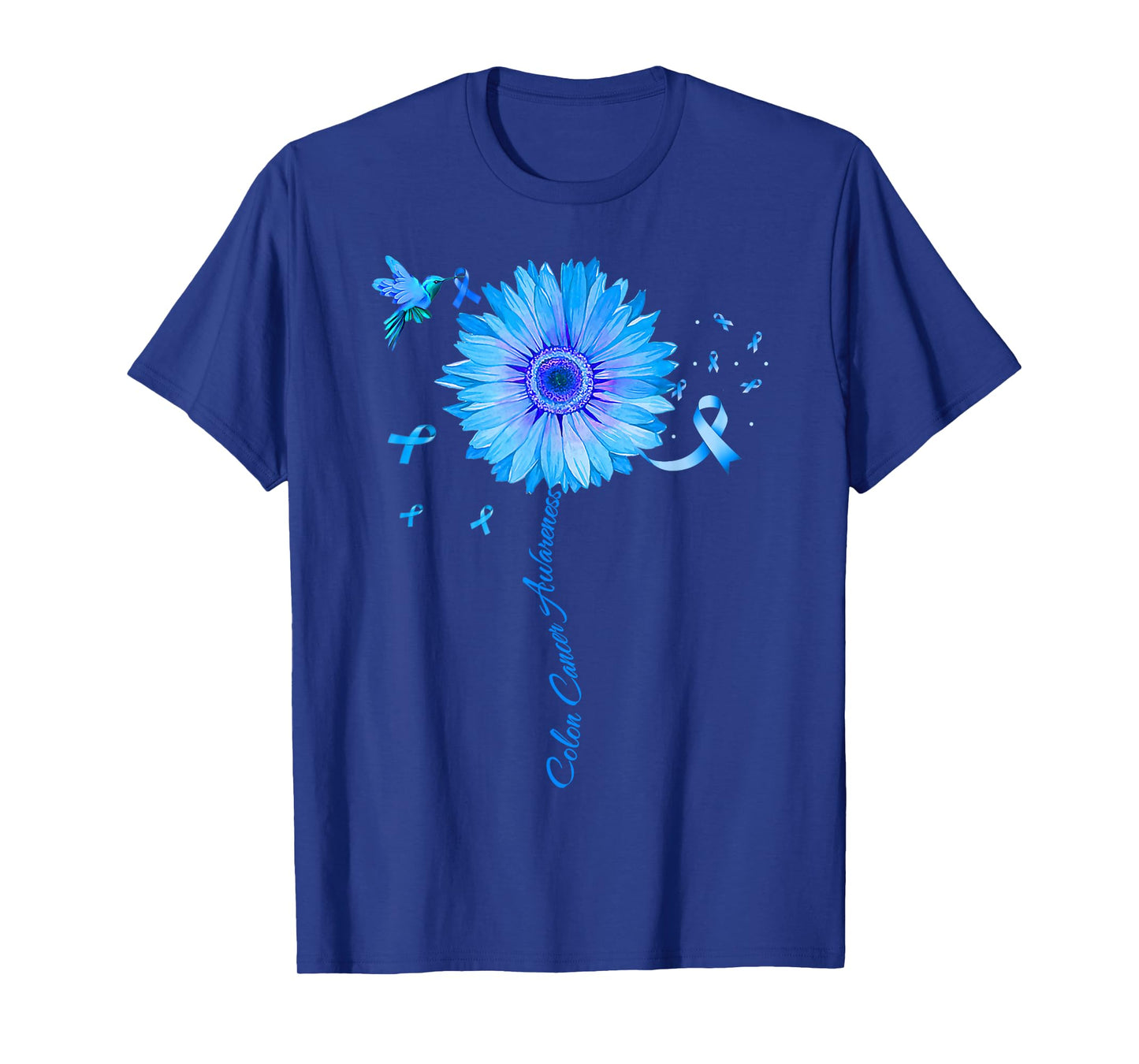 Colon Cancer Awareness Colorectal Blue Ribbon Sunflower T-Shirt
