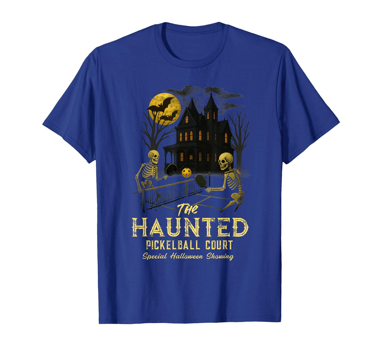 Haunted Pickleball Court Skeleton Halloween T-Shirt