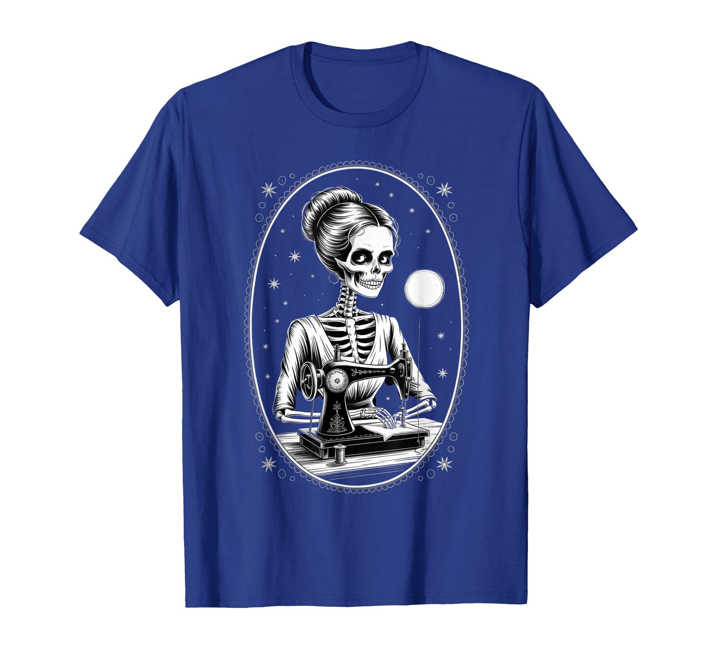 Messy Bun Hair Skeleton Sewer Quilter Haunted Handmade Hobby T-Shirt