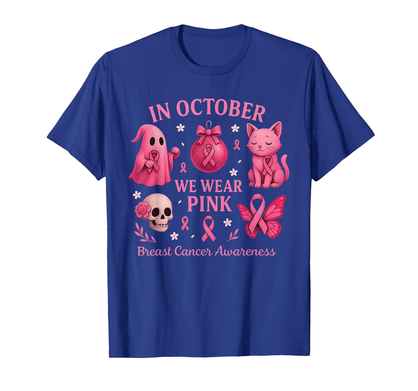 in October We Wear Pink Ghost Skeleton Breast Cancer Women T-Shirt