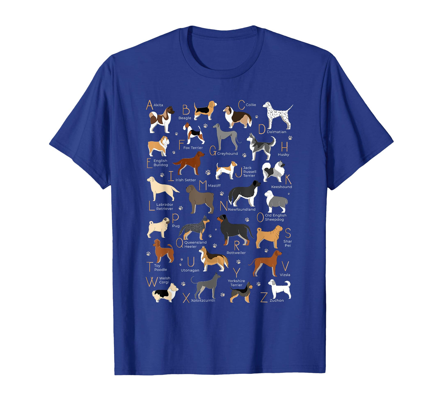 ABC Dog Breeds Identification A-Z Types of Dogs Canine T-Shirt