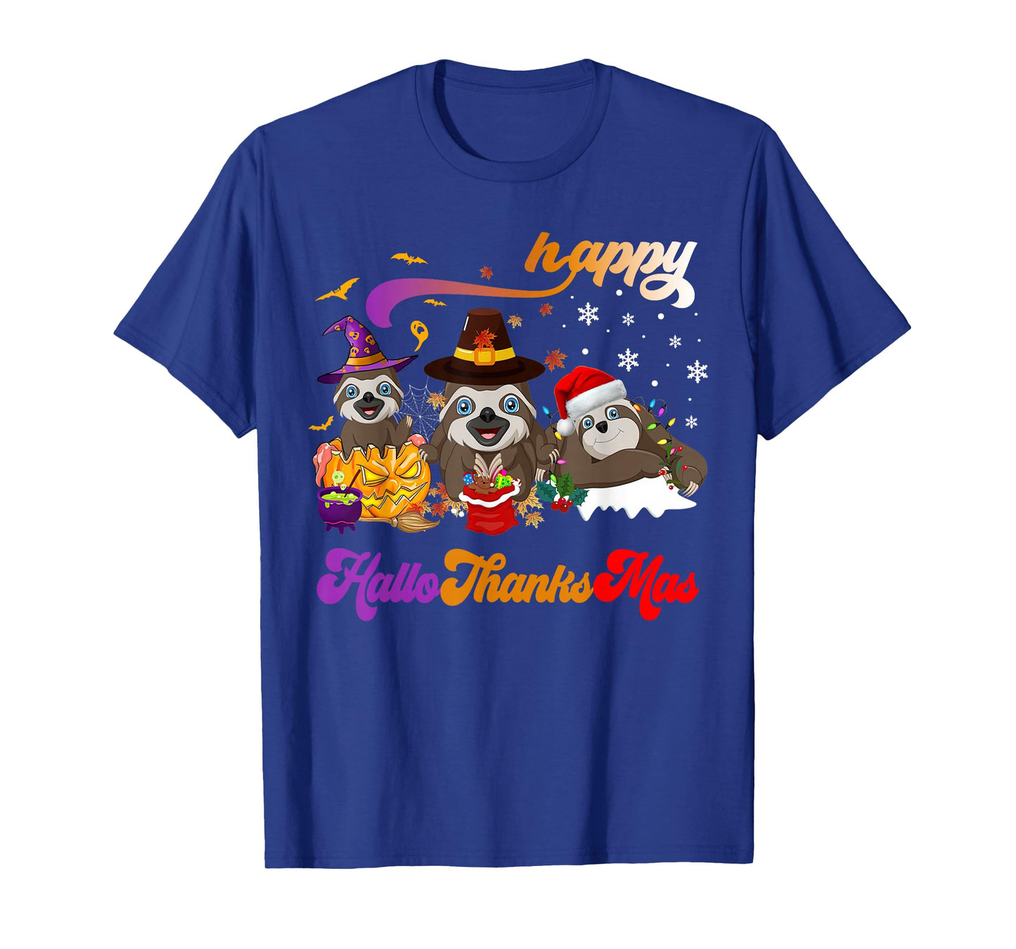 Sloths Halloween Thanksgiving Christmas Happy Hallothanksmas T-Shirt