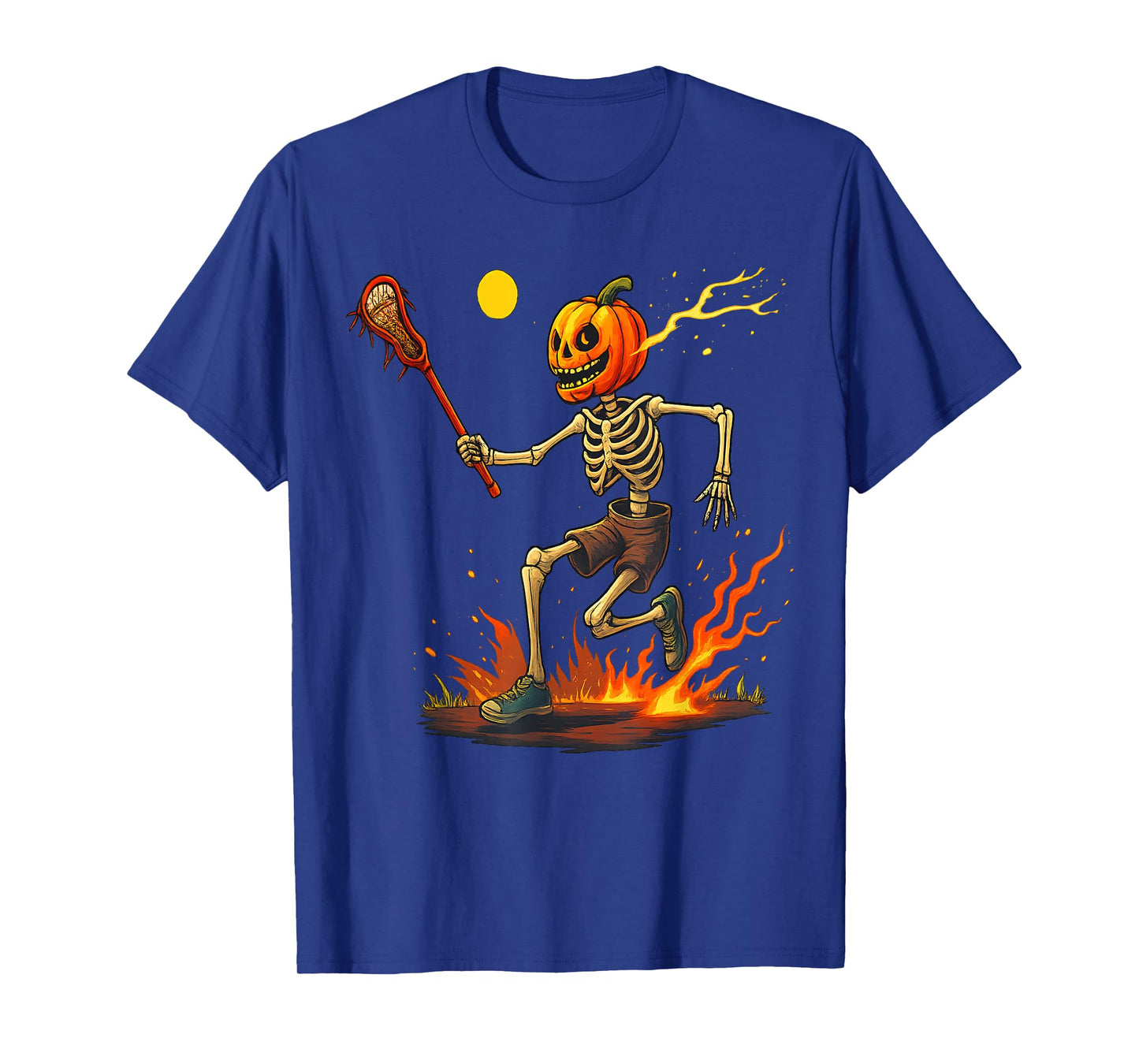 Pumpkin Head Skeleton Lacrosse Halloween T-Shirt