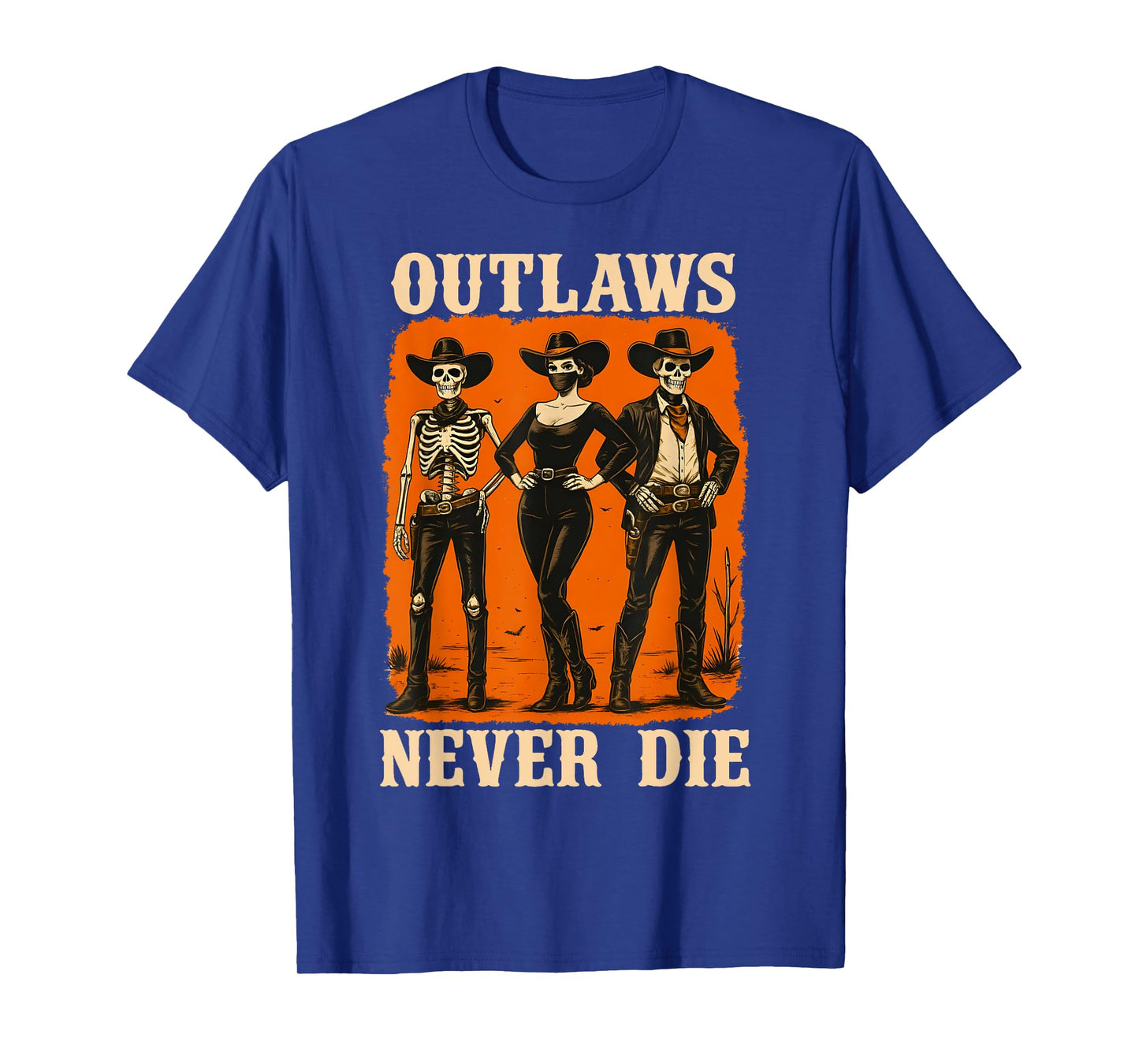 Outlaws Never Die Gothic Western Skeleton Halloween Cowboy T-Shirt