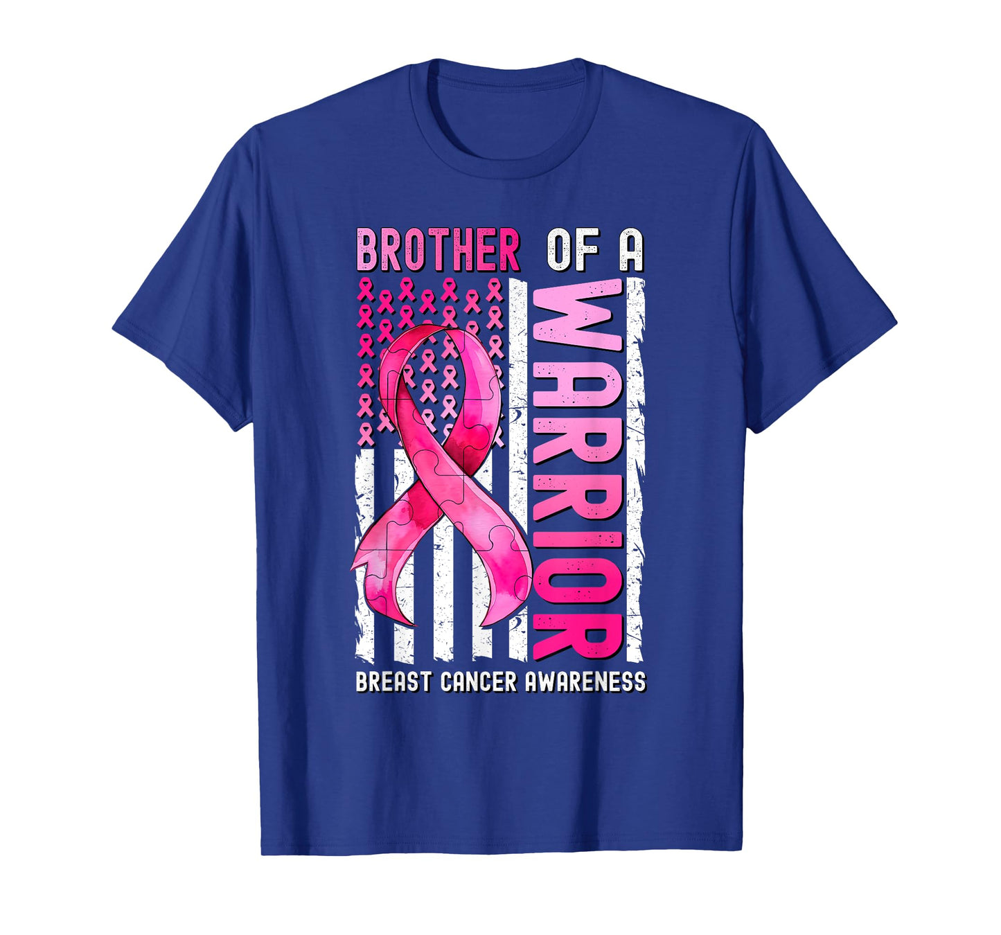 Brother Of A Warrior Breast Cancer USA Flag Awareness Pink T-Shirt for Women Kids Men