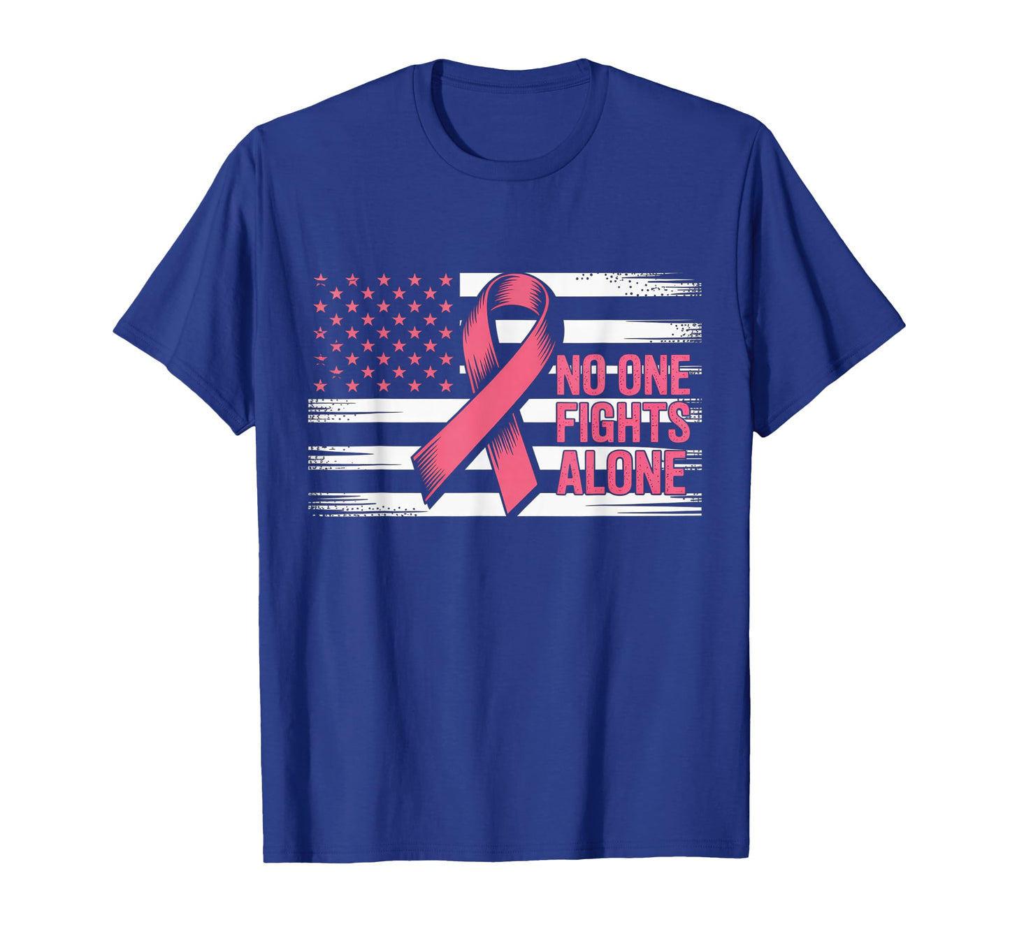 No One Fights Breast Cancer Alone American Flag Pink Ribbon T-Shirt